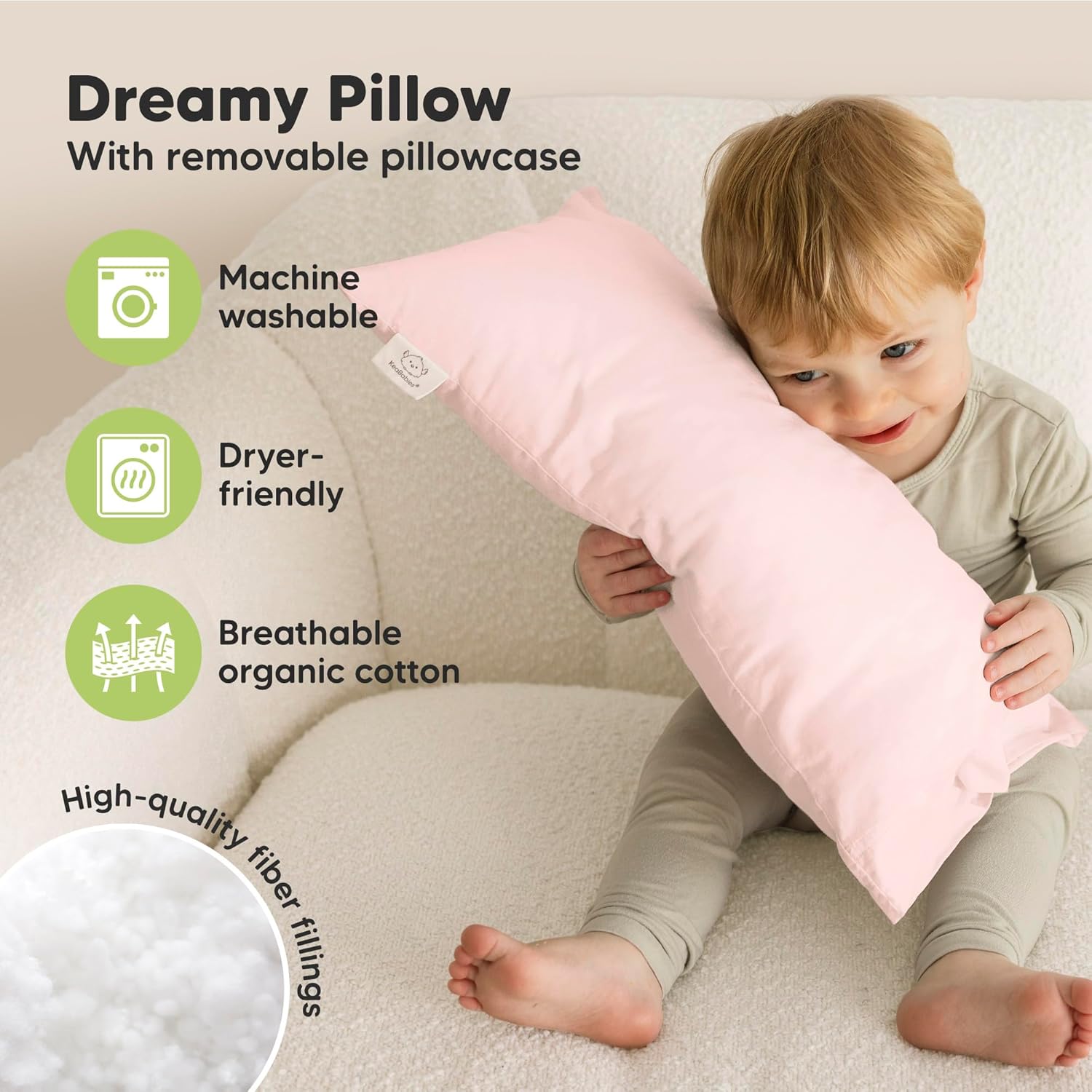 Toddler Pillow with Pillowcase - 10x18 My Little Dreamy Kids Travel Bed Pillows for Sleeping, Organic Cotton Small Pillowcase, Soft & Breathable, Machine Washable, Toddlers 2-5 Years Old (Mist Pink)