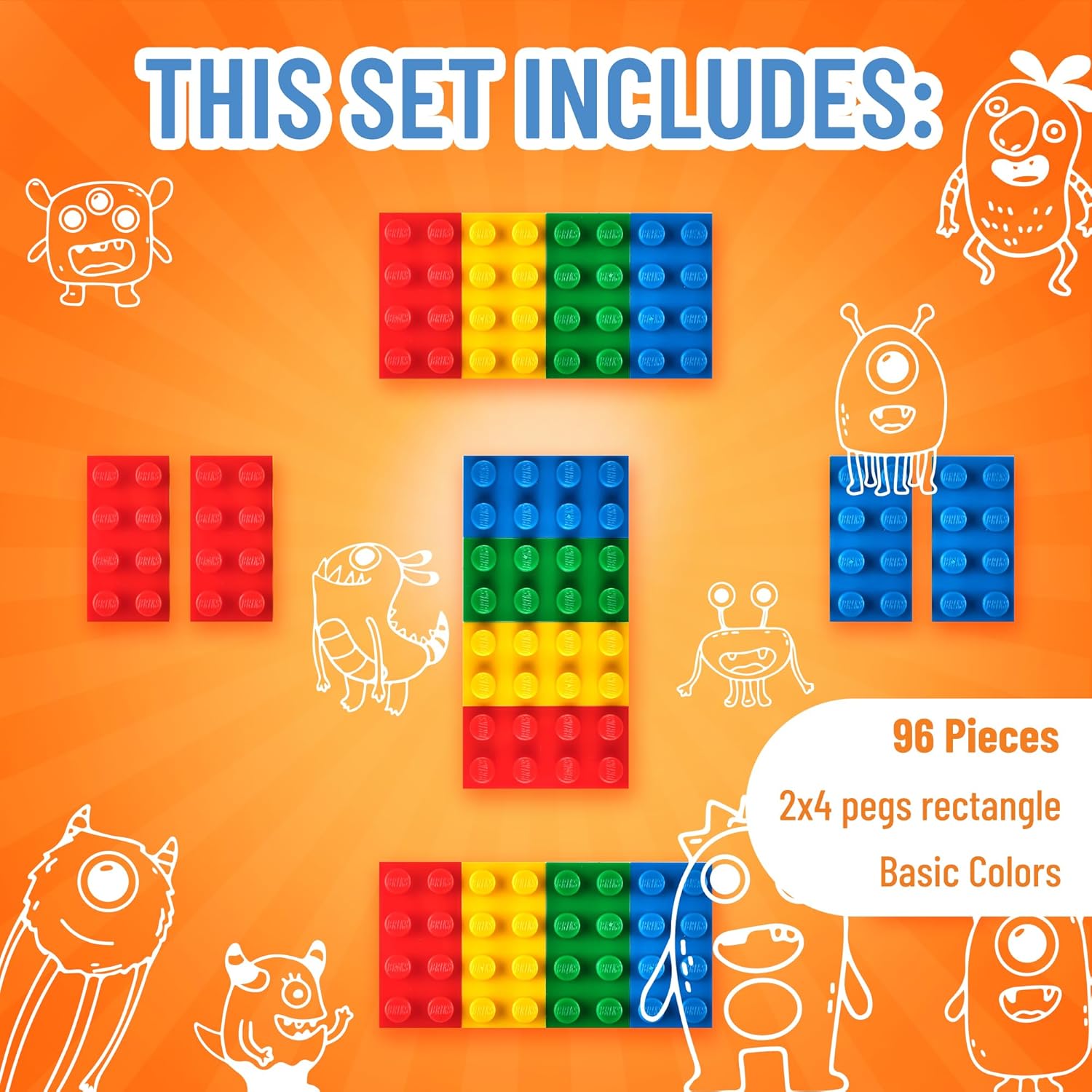 Strictly Briks Classic Bricks Starter Kit, Blue, Green, Red, and Yellow, 96 Pieces, 2x4 Studs, Building Creative Play Set for Ages 3 and Up, 100% Compatible with All Major Brick Brands