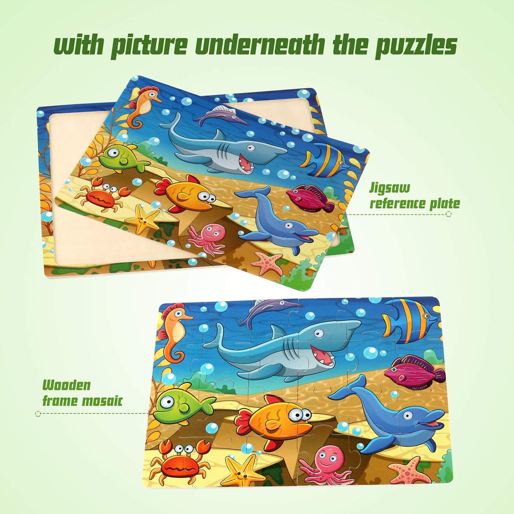 SYNARRY Wooden Jigsaw Puzzles for Kids Age 3-5 Year Old, 4 Pack 24-40 Pieces Preschool Educational Learning Toys Gift Set for Children Boys and Girls, Sea Life, Insects, Animals, Dinosaurs Themes
