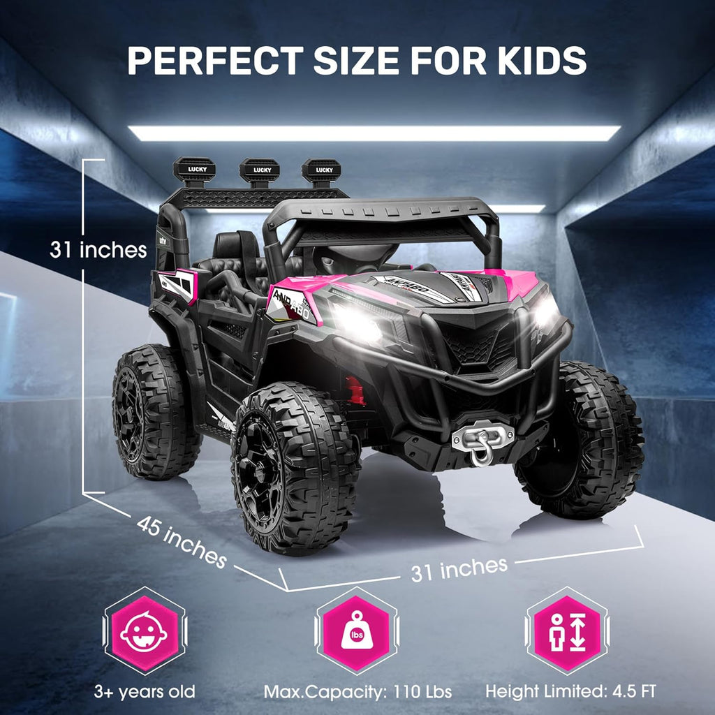 ANPABO 24V 4X4 Ride on Car Truck w/Remote Control, 4WD/2WD Switchable Kids UTV, 19" Spacious Seat, 4 Shock Absorbers, Soft Start, Music Player, Electric Car for Kids Ages 3+(Pink)