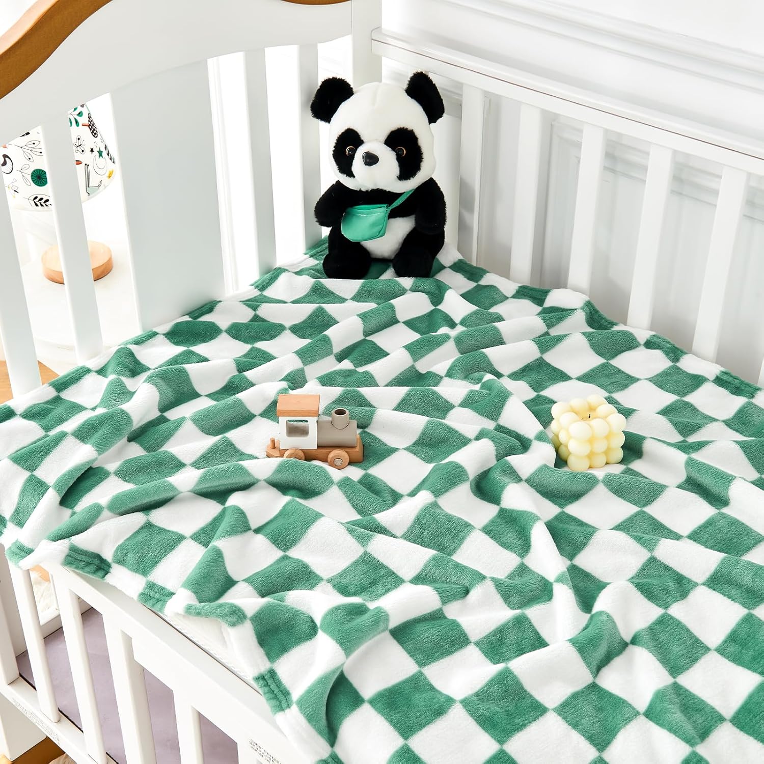 Yurhap Checkered Baby Blanket Fleece Baby Blankets for Boys, Ultra Soft Cozy Fluffy Infant Toddler Newborn Receiving Gifts for Crib Stroller, 30x40 Inch, Jade Green