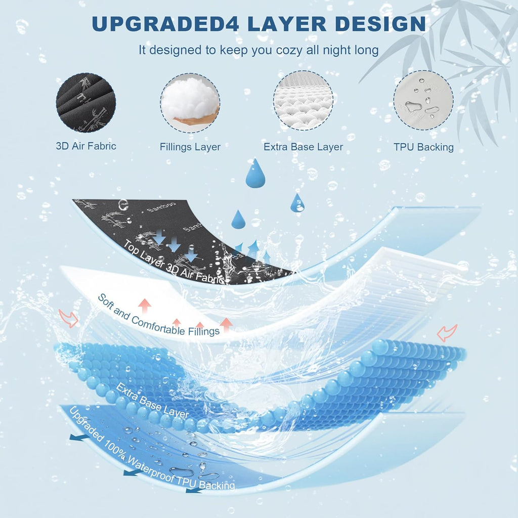 BEDLORE Full Size Mattress Protector Waterproof, Mattress Pad Fitted 6-15 Inch Deep Pocket, 3D Air Fabric Soft Double Bed Mattress Cover Noiseless Washable for Home, College Dorm, Gray