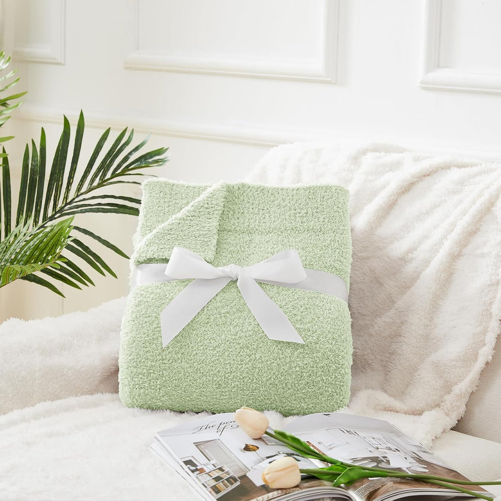 CYMULA Knit Throw Blanket for Mint Green - Super Soft Lightweight Plush Fuzzy Fluffy Cozy Blankets and Throws for Sofa Bed, 50 x 60 inches