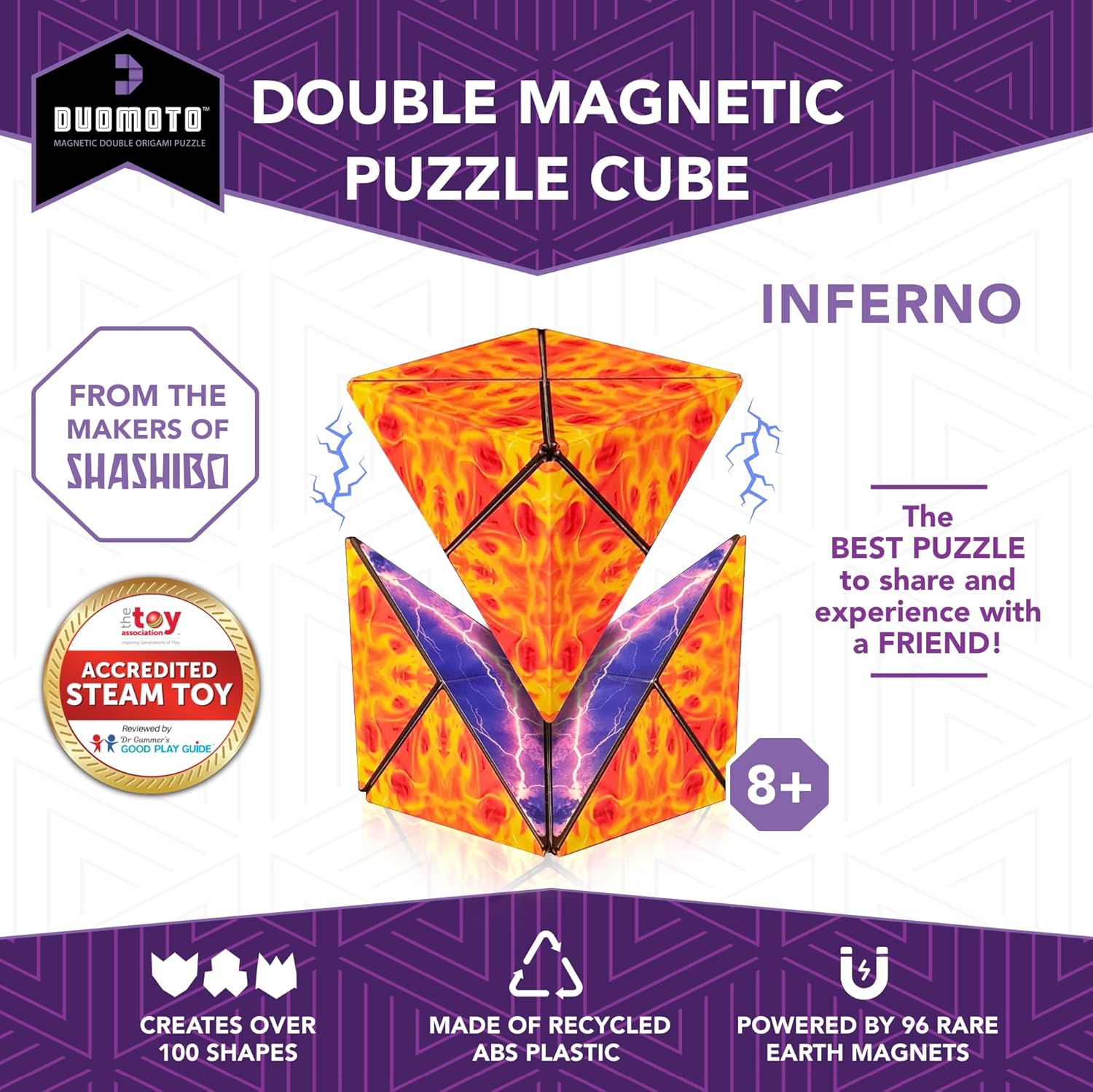 Magnetic Transforming Cube - Shape Shifting Double Creativity Puzzle w/ 96 Rare Earth Magnets - Transforms Into Over 100 Shapes - by Fun in Motion Toys - Creators of Shashibo & Cubendi