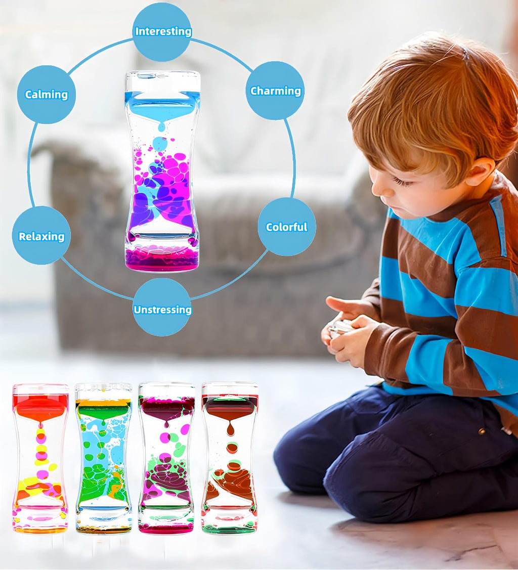 Liquid Motion Bubbler Colorful Oil and Water Sensory Toys Hourglass Bubbler Timer ADHD Anxiety Autism Fidget Toy for Kids Calm Stress Relief Desk Toys for Office for Adults Gifts (10 Packs)