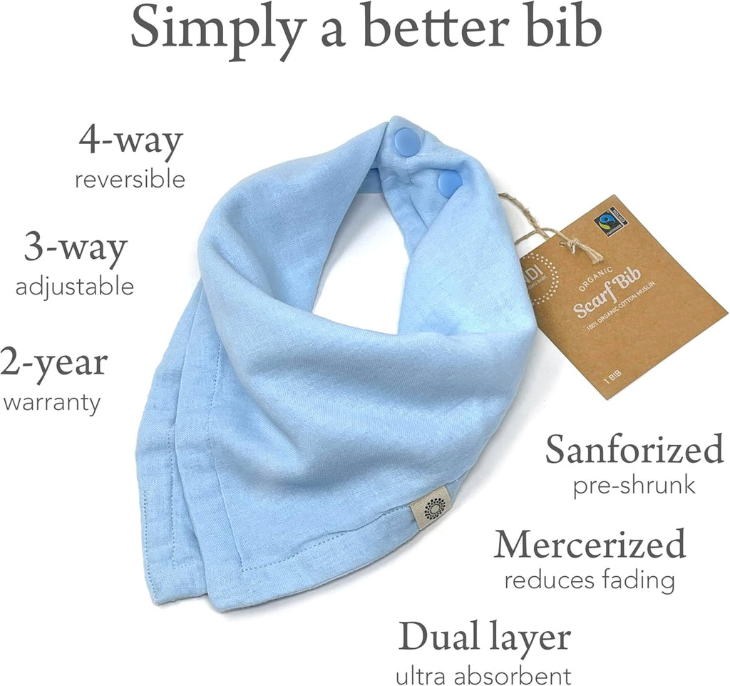 Kishu Baby Indi Organic Baby Bandana Bibs – Fairtrade 4-Way Reversible Drool Bibs for Boys & Girls – Unisex (Set of 5)