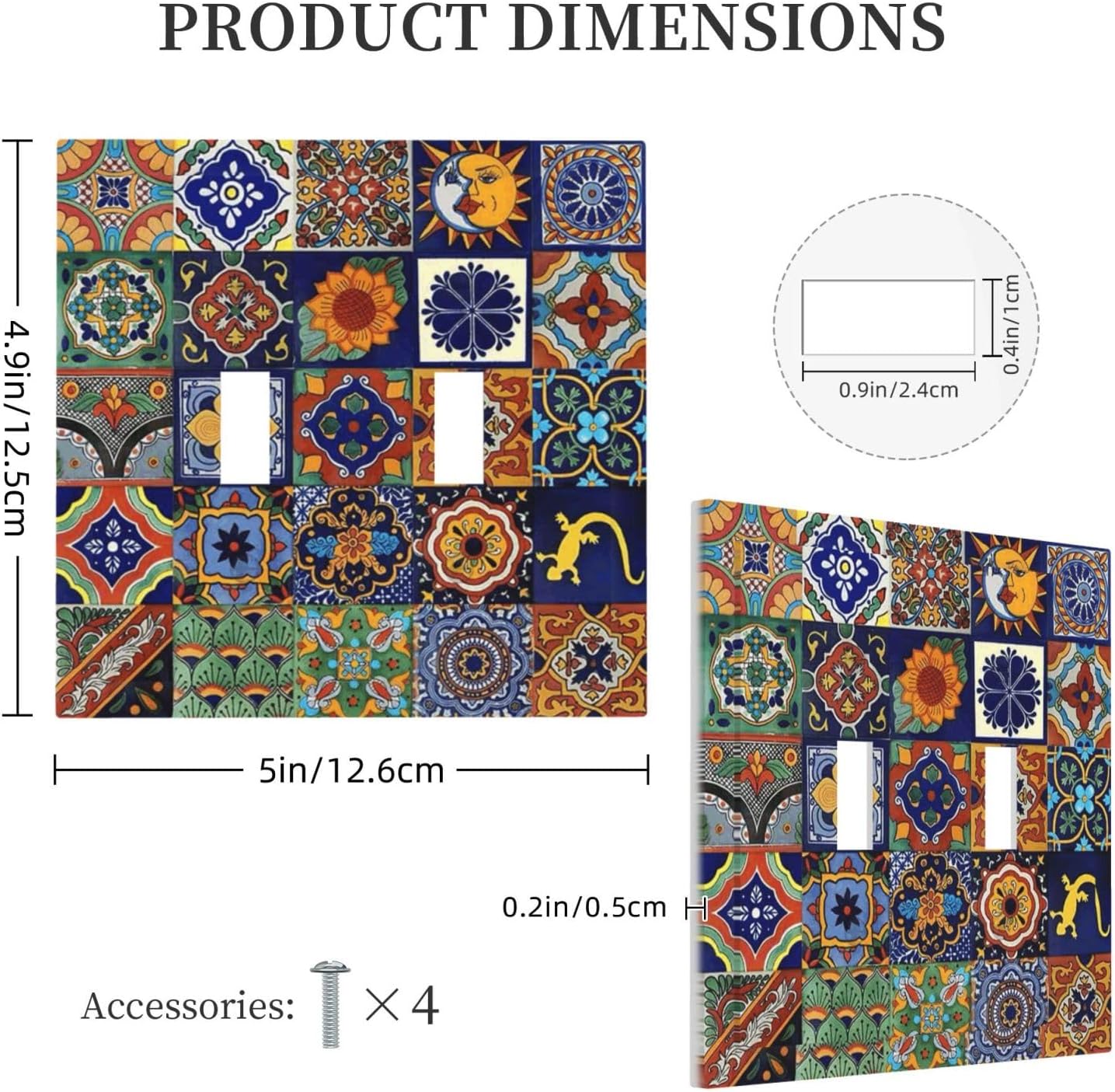 Talavera Mexican Tiles Traditional Color Decoration Print Decorative Switch Plates 2 Gang Double Toggle Outlet Light Switch Cover Wall Plate Electrical Faceplate for Kitchen Bathroom Decor