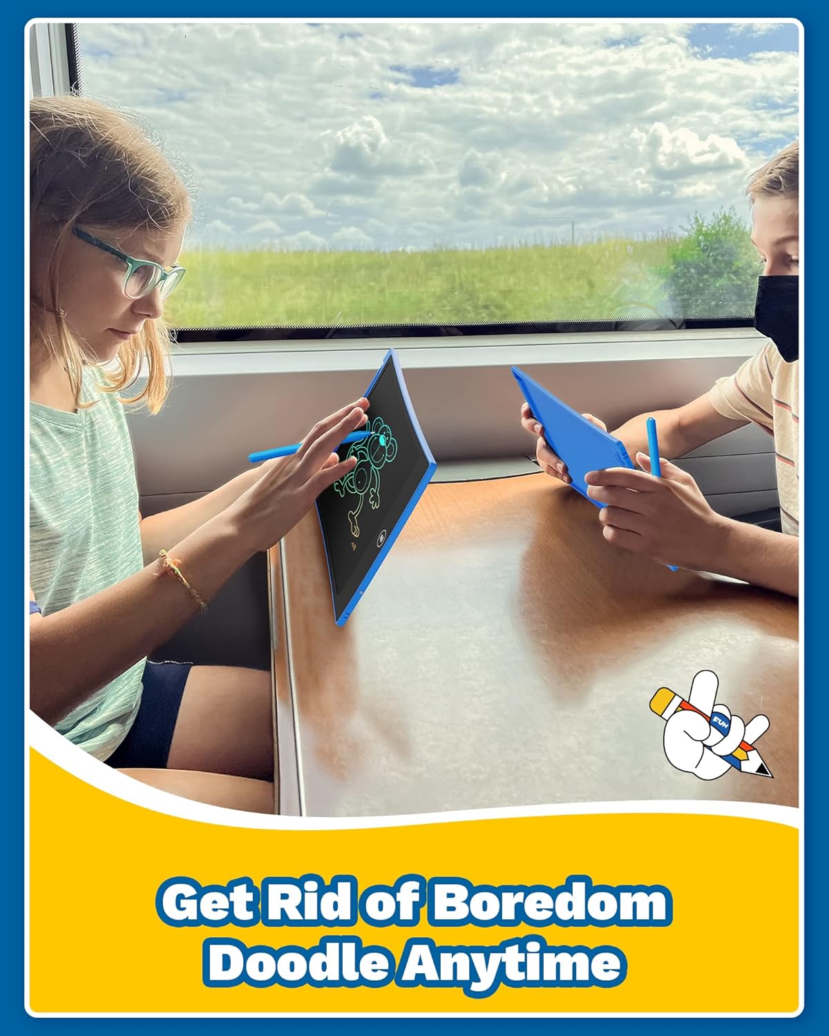 TEKFUN 2 Pack LCD Writing Tablet with Stylus, 8.5in Erasable Doodle Board Mess Free Drawing Pad for Kids, Car Trip Educational Toys Birthday Christmas Gift for 3 4 5 6 7 Girls Boys (2*Blue)