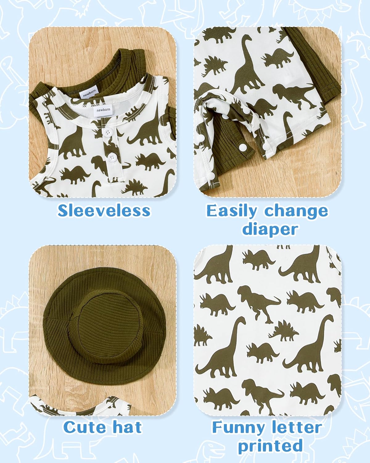 NZRVAWS Newborn Baby Boy Clothes Infant 0 3 6 9 12 Months Romper Sleeveless Jumpsuit Bodysuit Hat