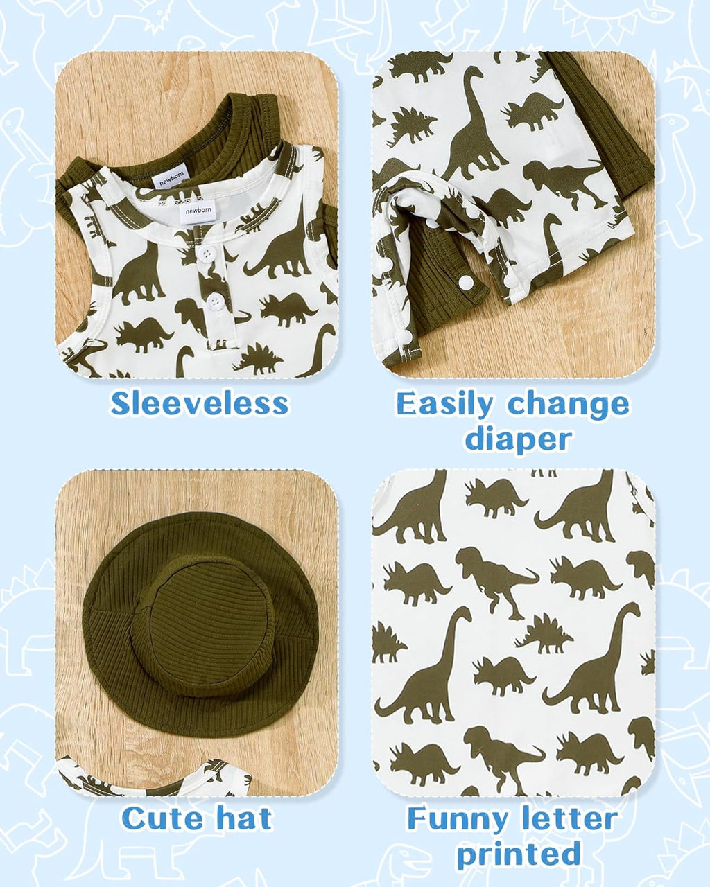 NZRVAWS Newborn Baby Boy Clothes Infant 0 3 6 9 12 Months Romper Sleeveless Jumpsuit Bodysuit Hat
