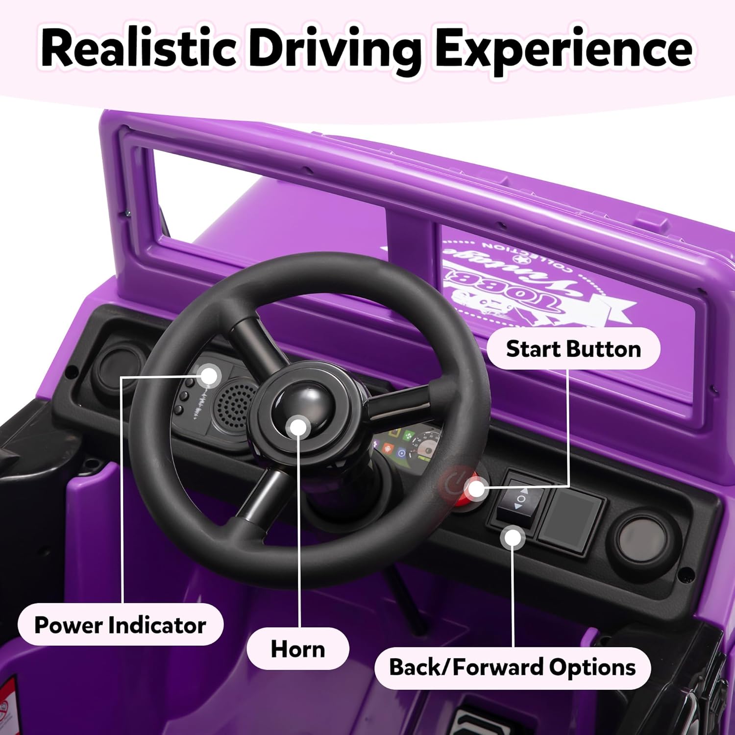 TOBBI 12V Kids Electric Ride On Car Toy, Children Battery Powered Truck to Drive, Motorized Vehicles for Toddlers 3-6 with with Off-Road Wheels/Suspension/Horn/LED Lights-Purple