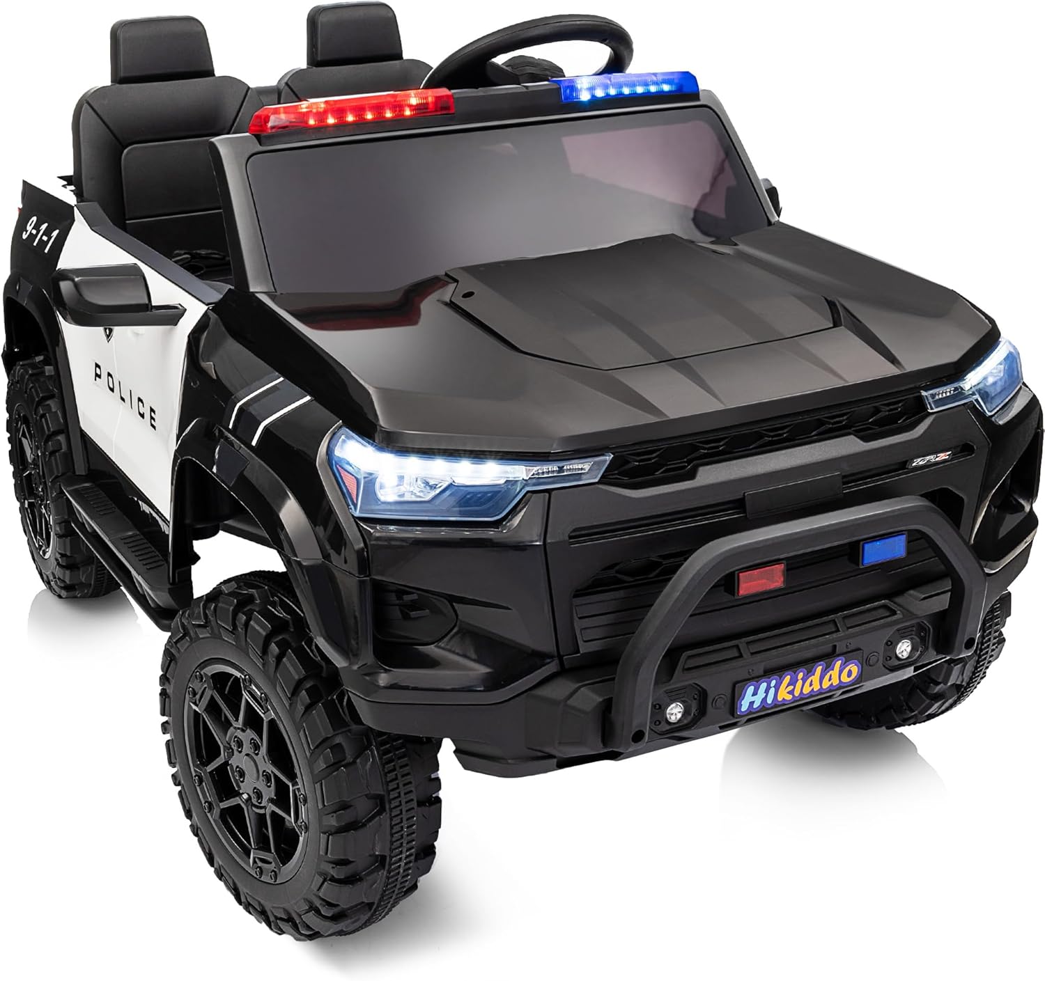 12V 7Ah Electric Police Car Ride on Toy for Big Kids, 2 Seater Kids Ride on Car SUV with Remote Control, Bluetooth - Black