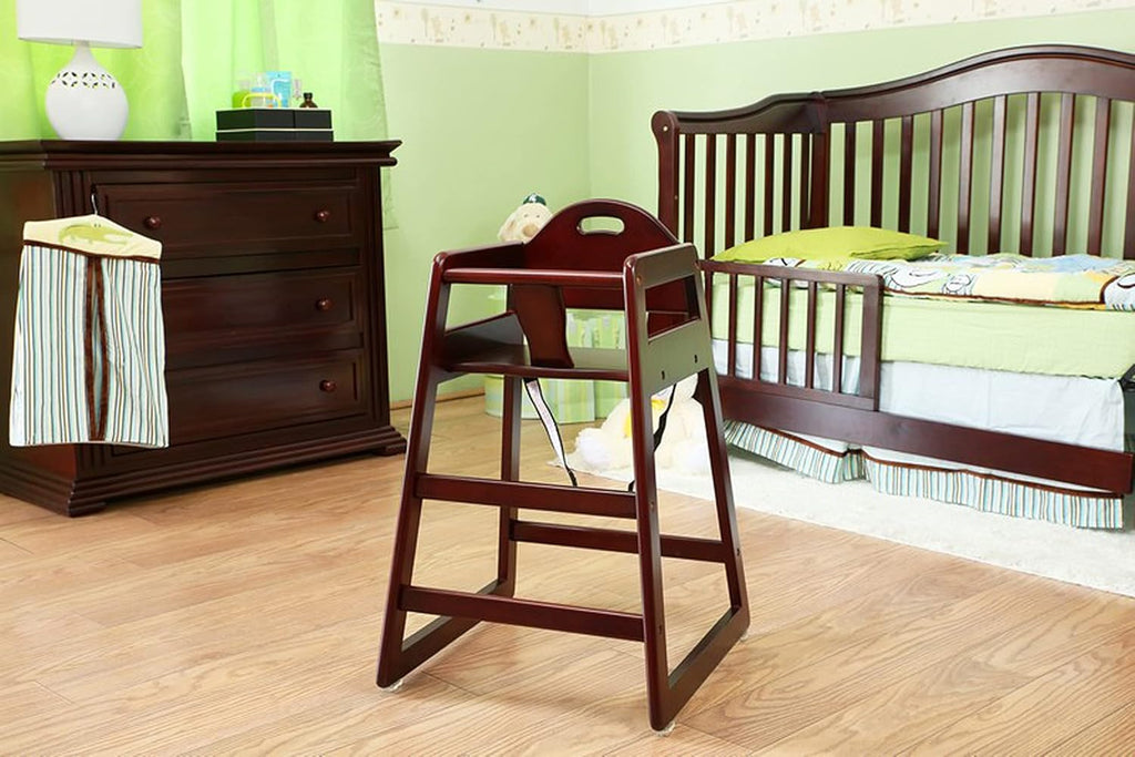 Wooden High Chair for Baby & Toddler – Restaurant-Style Stackable HighChair with Commercial Grade Solid Wood for Dining Table & Kitchen – Compact & Portable Design for Home & Restaurant Use - Cherry