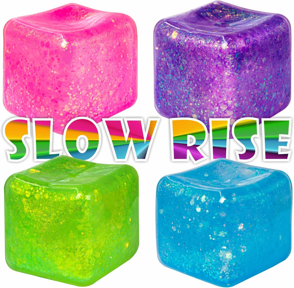 4Pack Glitter Squishy Cube Square Nice Stress Cube Slow Rise Glitter Stress Balls for Adults, Malt Sugar Stress Balls, Sensory Fidget Toys Gel Ice Cube Squishy‘s - Relieve Anxiety/Autism/ADD/ADHD