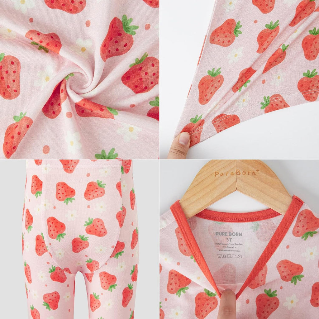 pureborn Baby Viscose From Bamboo Pajamas Set Pjs - Kids Toddler Girl Snug Fit Viscose Sleepwear 2pcs 18M-8Y