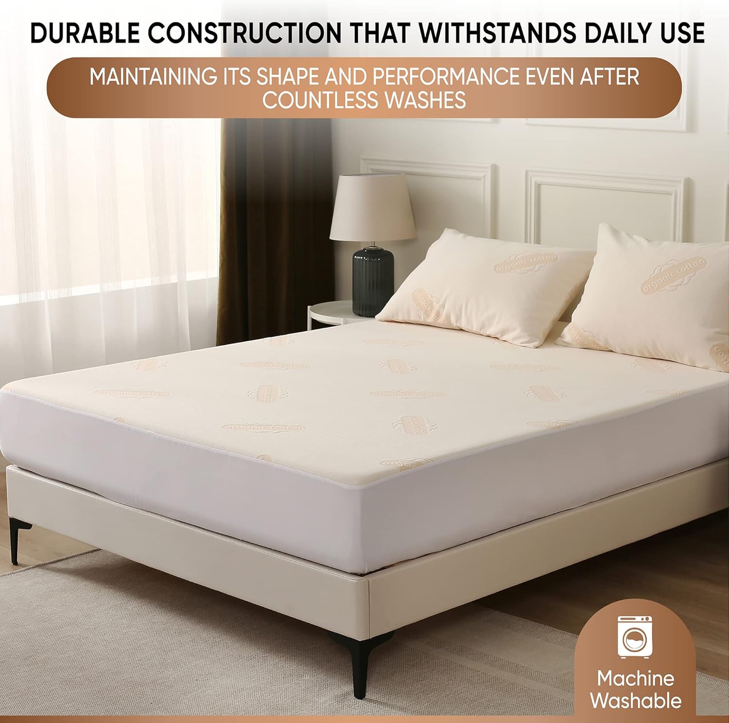 Waterproof Organic Mattress Protector Queen - Organic Cotton Breathable Mattress Pad Cover - 200 GSM Comfort - Deep Pocket - Fitted Comfort