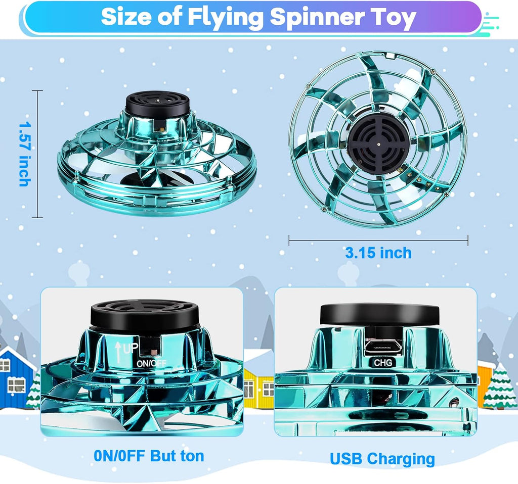 Flying Fidget Spinner,2024 Upgraded Flying Spinner Mini Hand Drone with 360 ° Rotating and LED Lights Outdoor Indoor Toy,Mini UFO Toy Drone for Boys Girls Adults(Green)