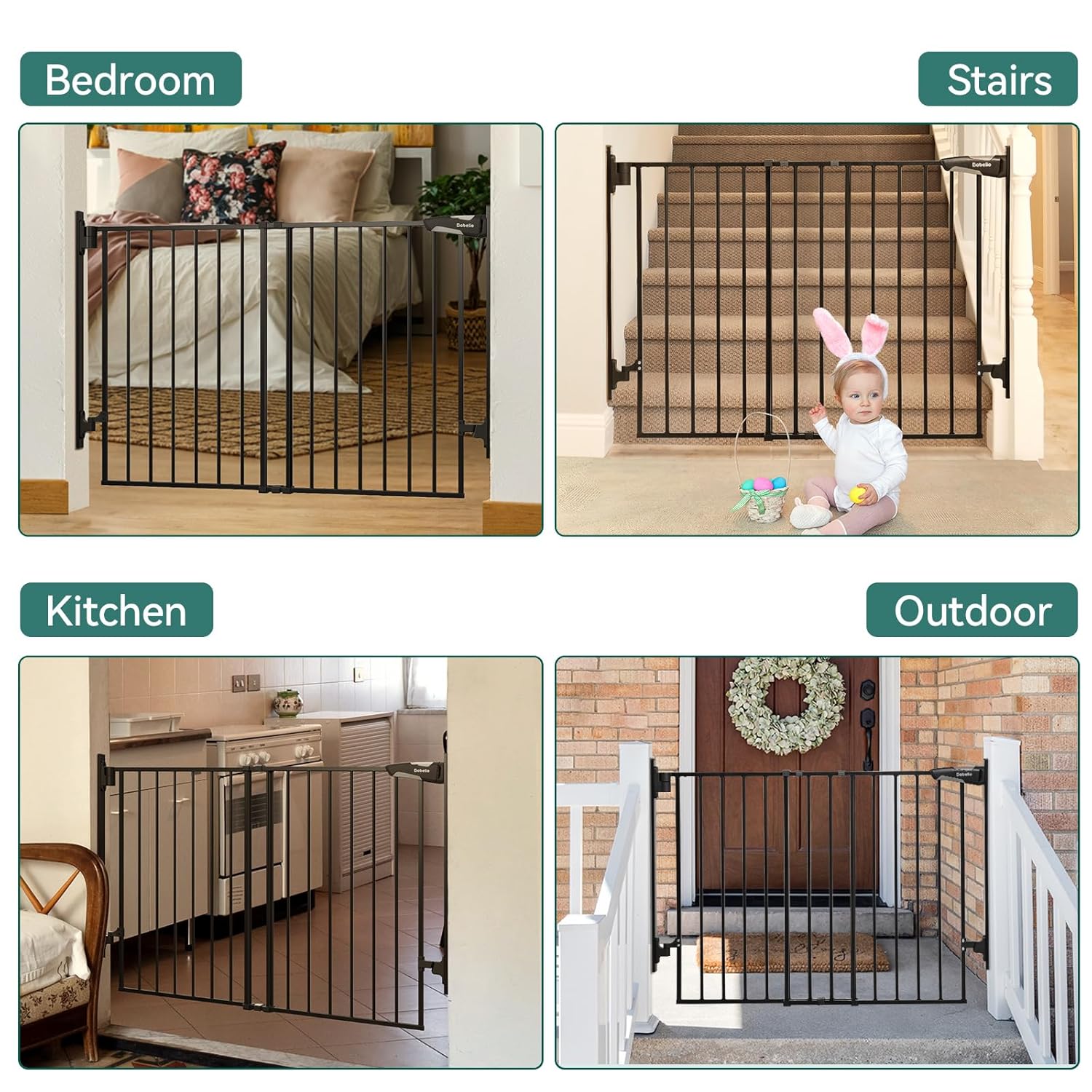 Babelio 27-45" No Bottom Bar Baby Gate with Easy Installation, 2-in-1 Auto Close Design, Suitable for The House, Stairs, and Doorways, Safety Pet Gates with Large Walk-Thru Door, Black