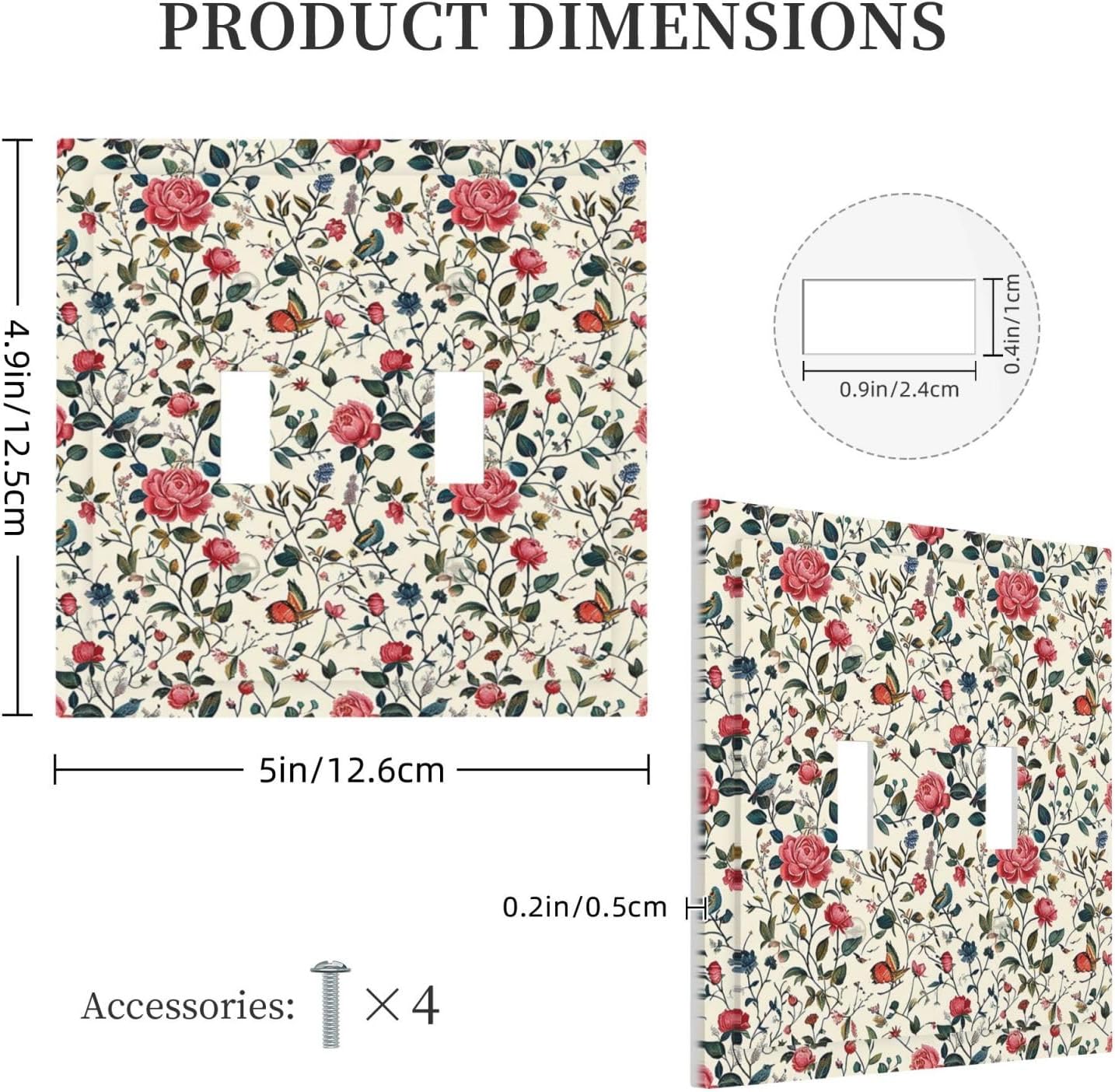 Decorative Switch Plates Vintage Flowers Rose Leaf Bird Butterfly 2 Gang Double Toggle Outlet Light Switch Cover Wall Plate Electrical Faceplate for Bedroom living Room Decor