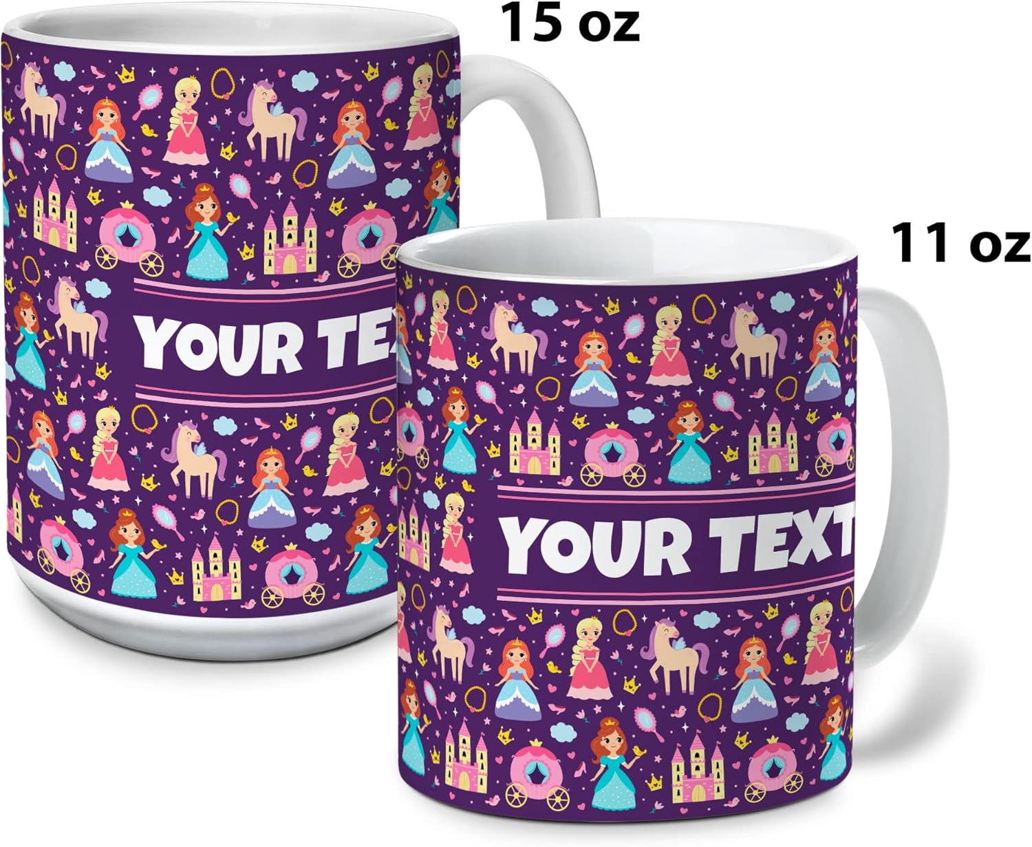 Personalized Mug for Kids - Princesses - Custom Name/Text, Ceramic Hot Chocolate/Cocoa/Coffee Cup for Girls, Birthday/Christmas/Holiday Gift - 11 oz, Light Blue Handle