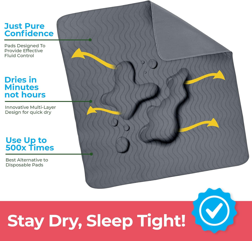 Utopia Bedding Washable Underpads 34" x 36" (Pack of 4), Waterproof Reusable Heavy Absorbency Incontinence Bed Pads for Adults, Kids, Elderly and Pets, Bedwetting Pads for Sofa and Couch (Grey)