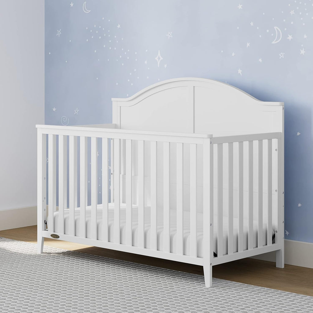 Graco Wilfred 5-in-1 Convertible Crib (White) – GREENGUARD Gold Certified, Converts to Toddler Bed and Full-Size Bed, Fits Standard Full-Size Crib Mattress, Adjustable Mattress Support Base