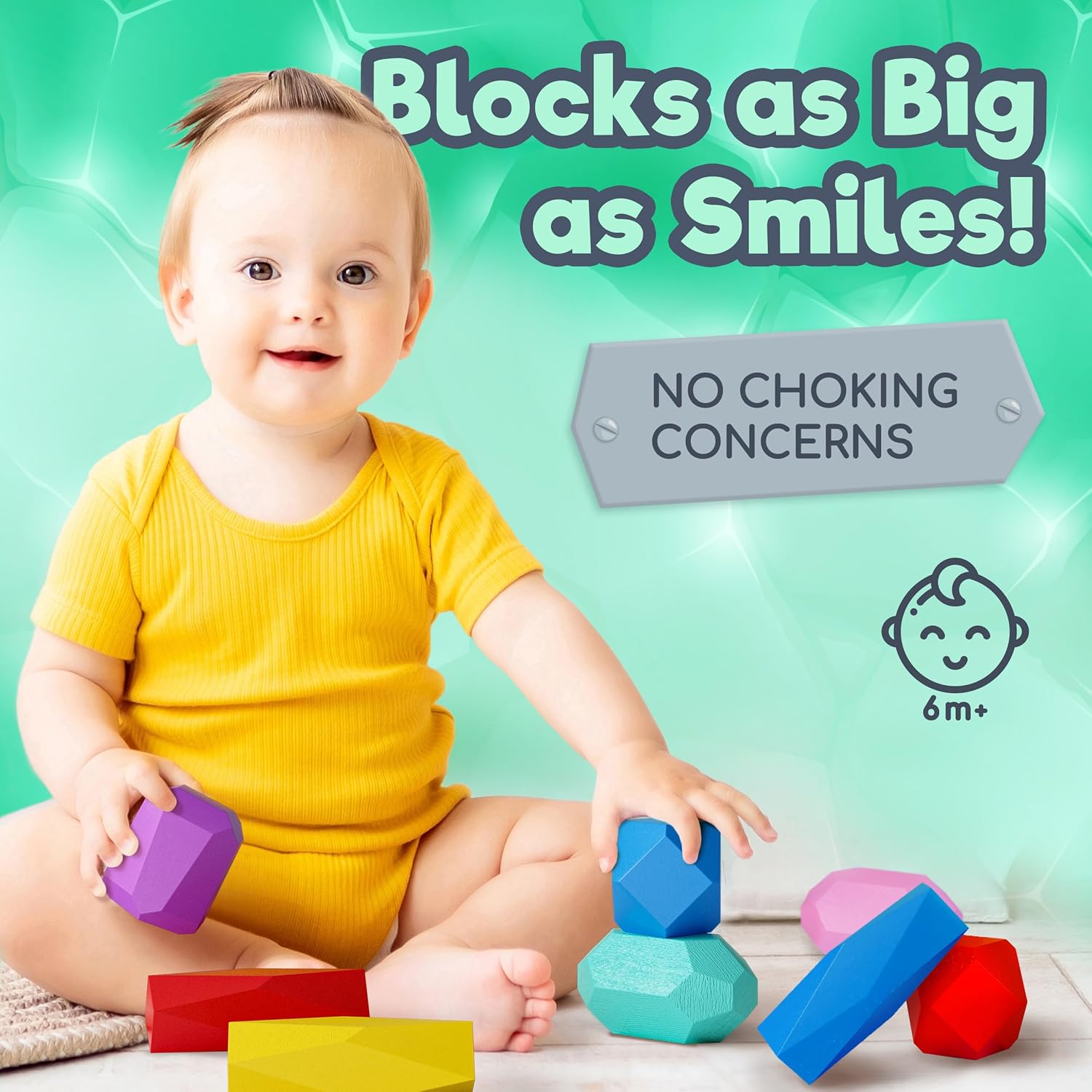 Wooden Stacking Blocks – Montessori Toys for 1 2 3 4 5 6 Year Old Toddlers and Kids, No Choking Hazard – Building Rocks Stones Games, for Girls and Boys