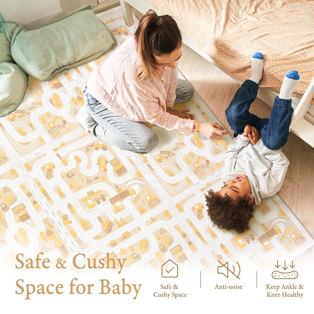 Premium Baby Foam Play Mats - Stylish Floor & Exercise Puzzle Mat for Toddlers and Kids- 6 Soft, Non-Toxic, Odorless, Peel-Resistant Foam Tiles - 6ft x 4ft - 0.5” inch Thick, Warm Beige