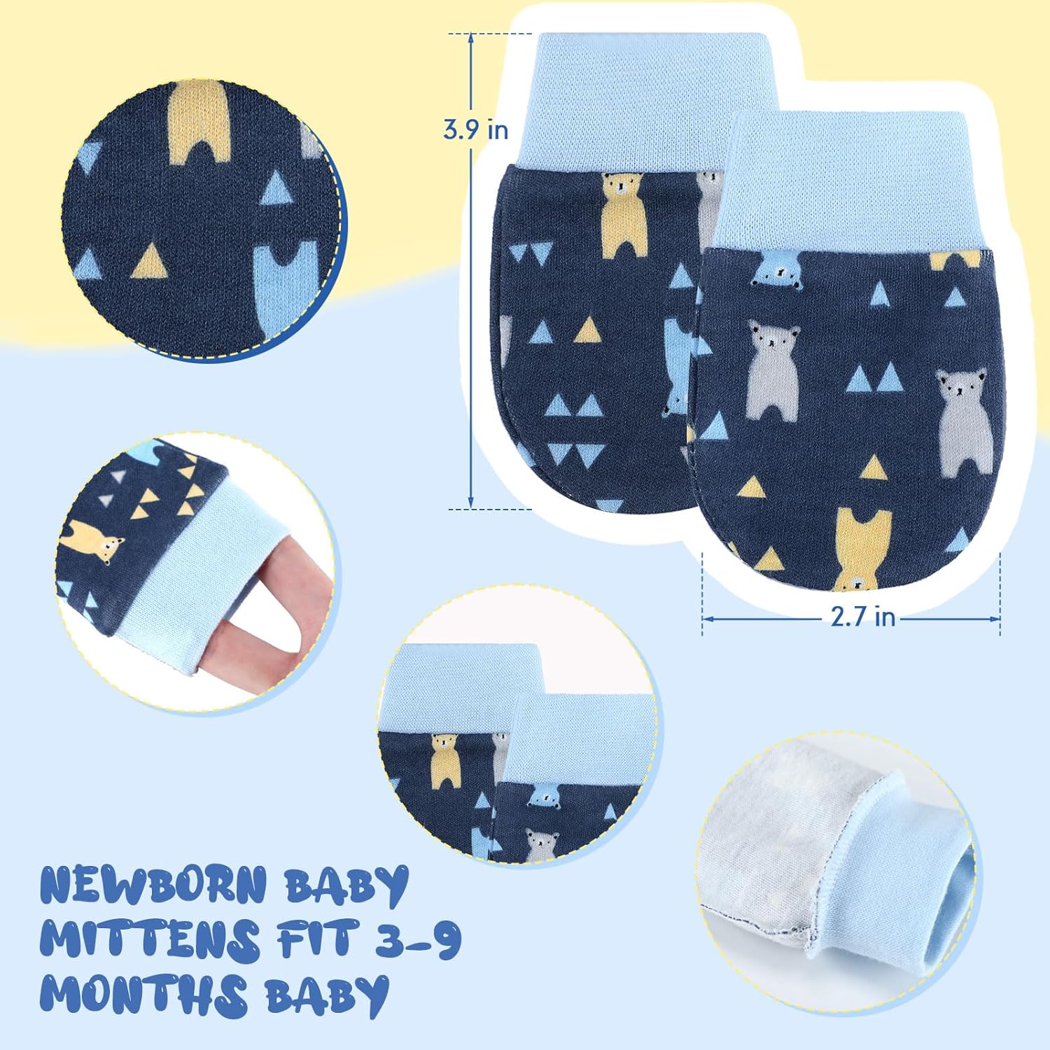 6 Pairs Newborn Baby Mittens No Scratch Gloves Infant Toddler Anti Scratch Essentials Unisex Cotton for 3-9 Months Girls Boys (Gray Series, Cool)