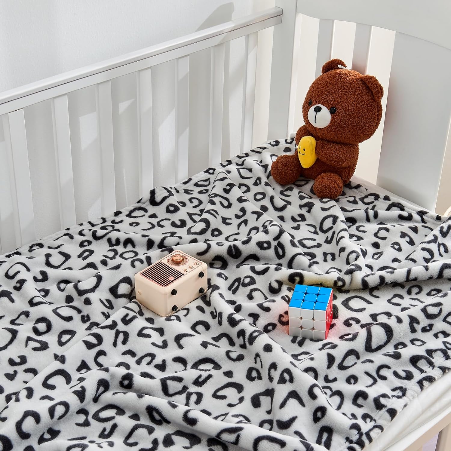 Yurhap Leopard Print Baby Blanket Fleece Baby Blankets for Boys, Ultra Soft Cozy Fluffy Infant Toddler Newborn Receiving Gifts for Crib Stroller, 30x40 Inch, Grey