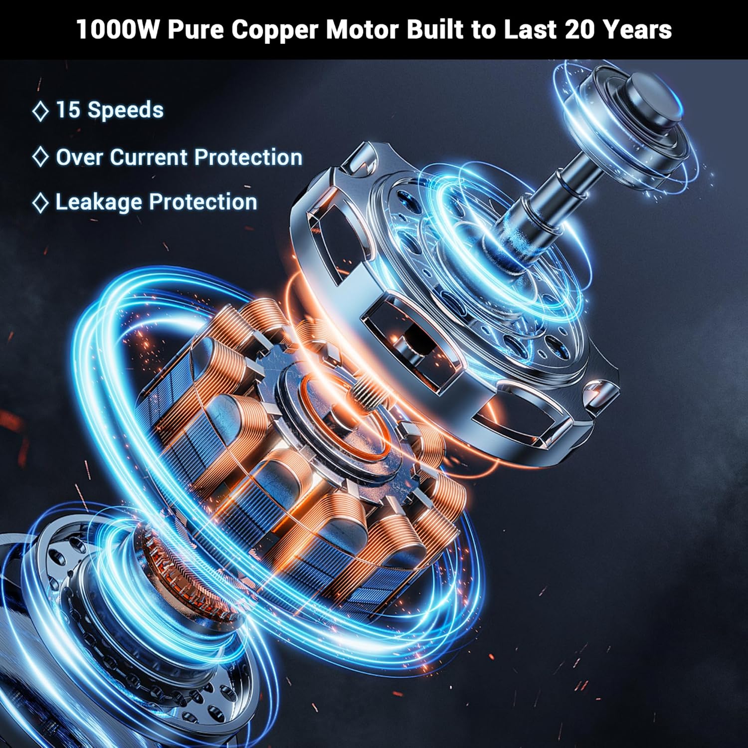 Immersion Blender RPM 16000±10% Scratch Resistant Hand Blender,15 Speed and Turbo Mode Hand Mixer, 3-in-1 Heavy Duty Copper Motor Stainless Steel Smart Stick with Egg Beaters and Chopper