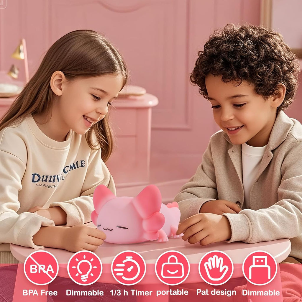 ZKLiLi Night Light for Kids Cute Axolotl Lamp,16 Colors+Tap Control+Silicone Kids Night Light,USB Rechargeable Axolotl Night Lights for Room Decoration