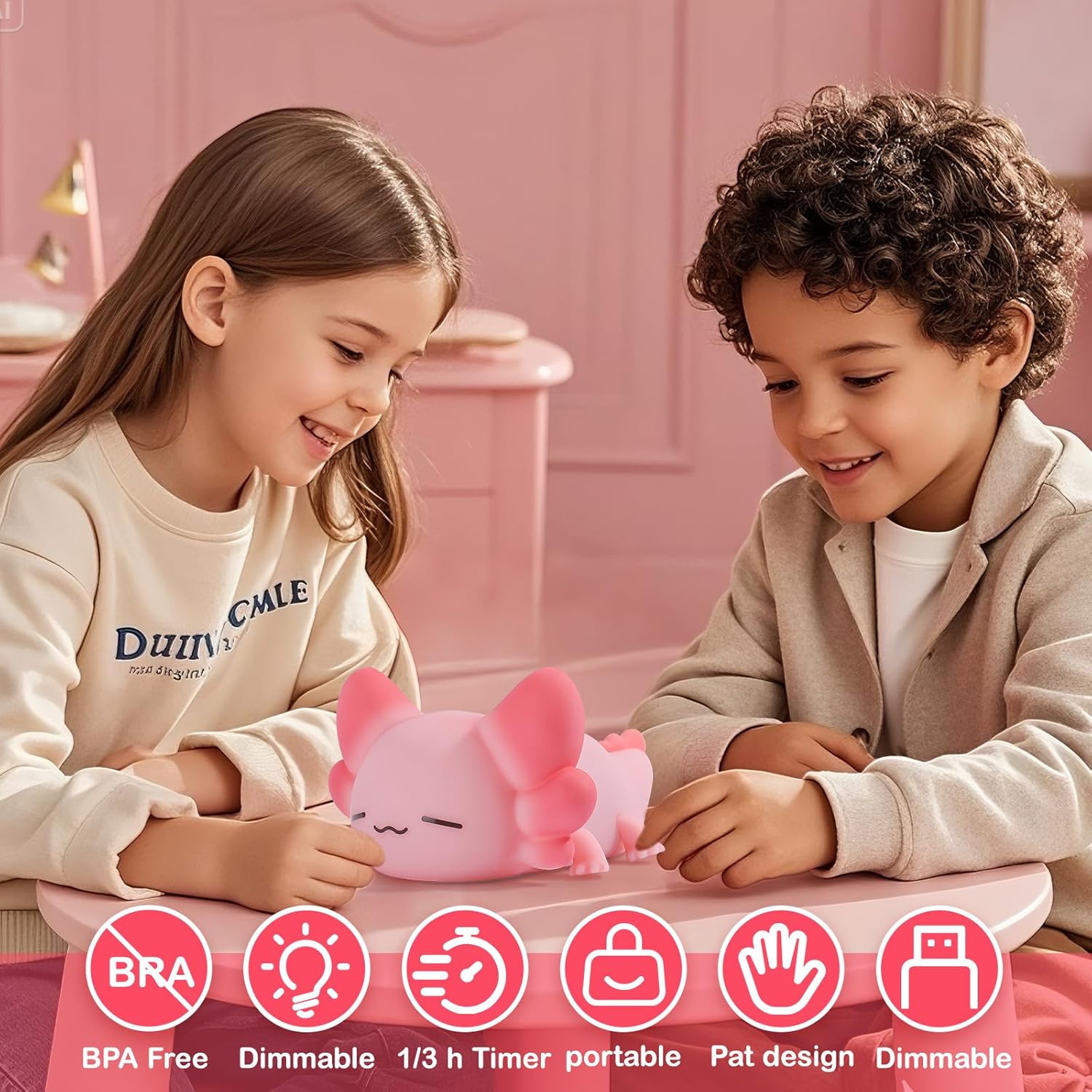 ZKLiLi Night Light for Kids Cute Axolotl Lamp,16 Colors+Tap Control+Silicone Kids Night Light,USB Rechargeable Axolotl Night Lights for Room Decoration