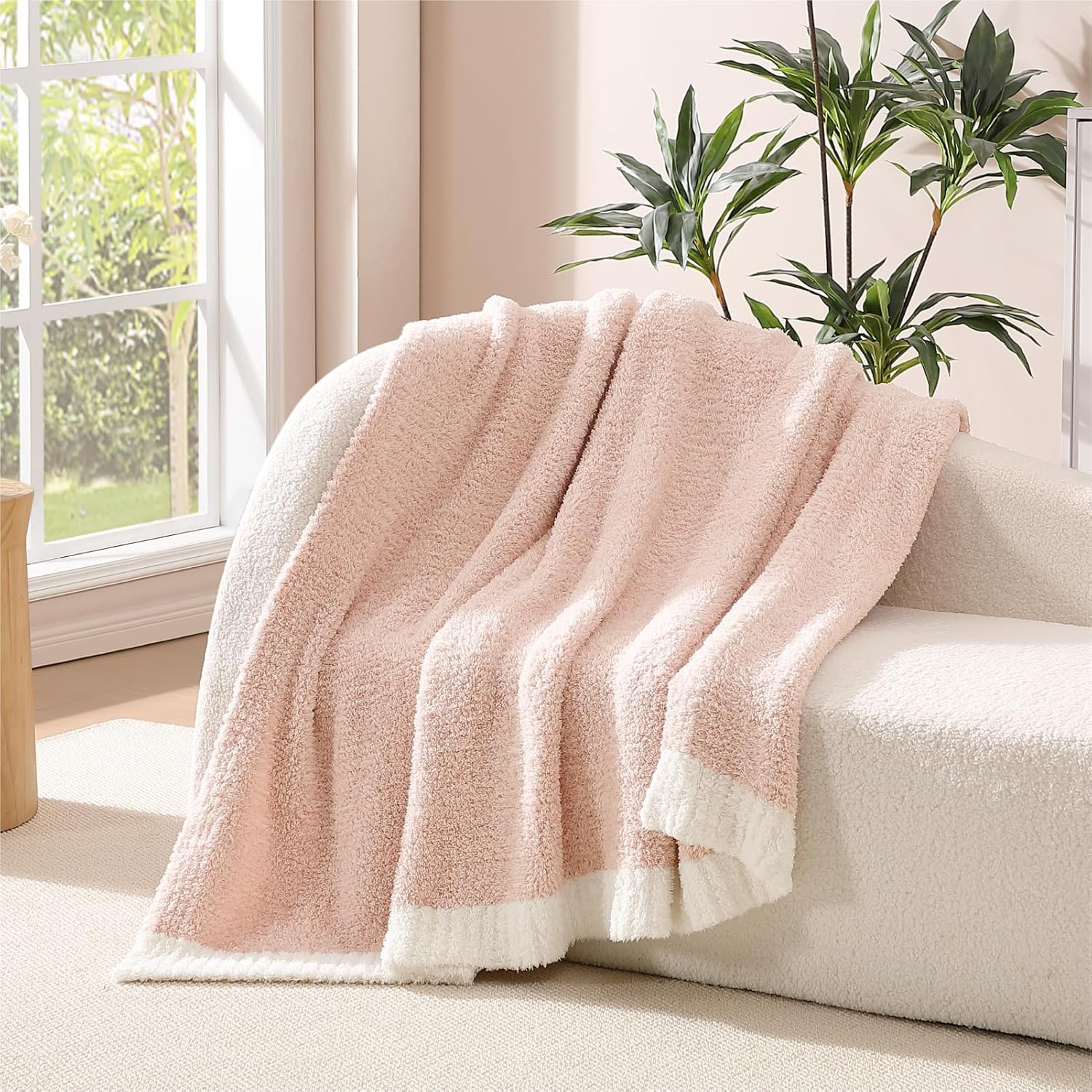 WRENSONGE Throw Blanket Cationic Dyeing Pink Soft Cozy Fluffy Warm Hand Made Weave Throw Blankets for Couch, Sofa, Chair, Bed, Camping, Picnic, Travel Lightweight Bed Blanket - 60"*80"