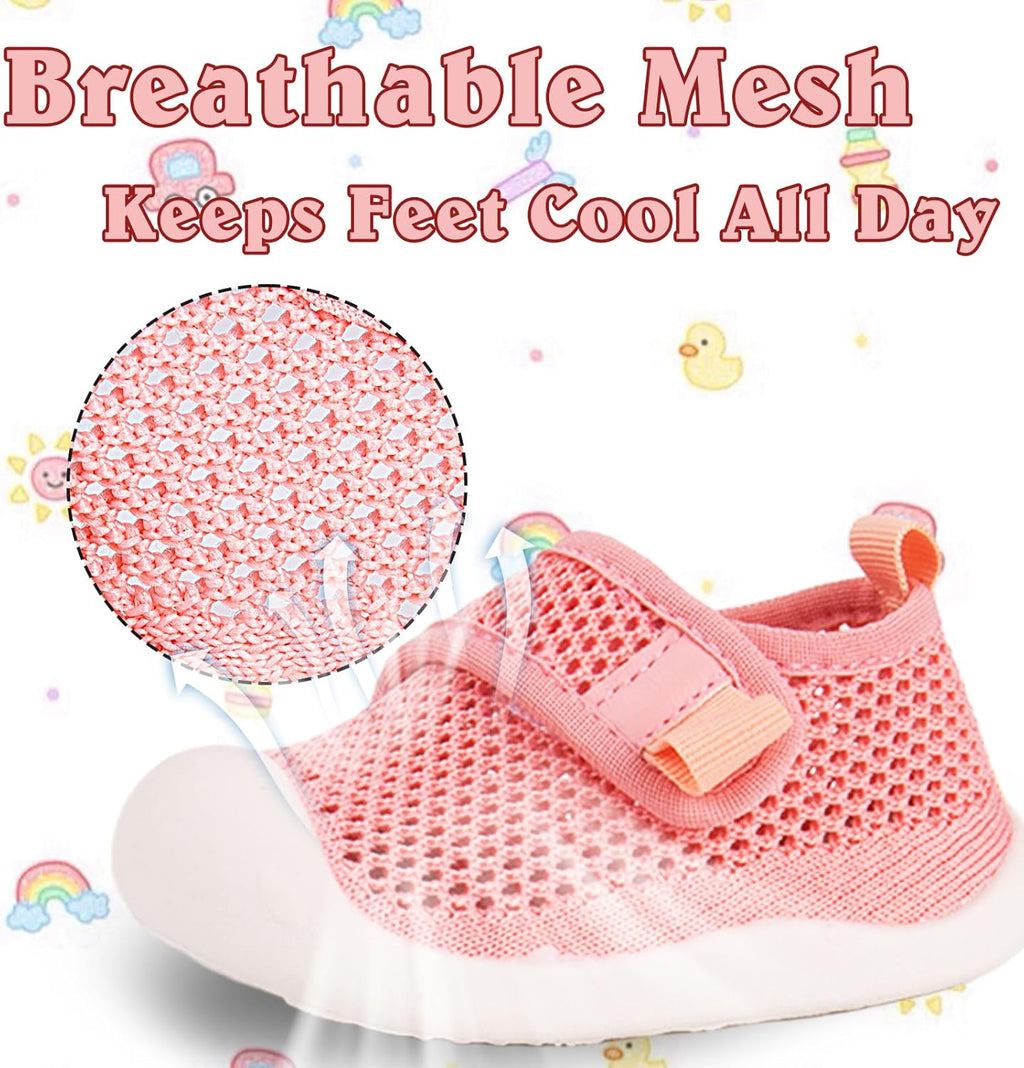 Baby First-Walking Shoes 1-4 Years Kid Shoes Trainers Toddler Infant Boys Girls Soft Sole Non Slip Cotton Canvas Mesh Breathable Lightweight TPR Material Slip-on Sneakers Outdoor