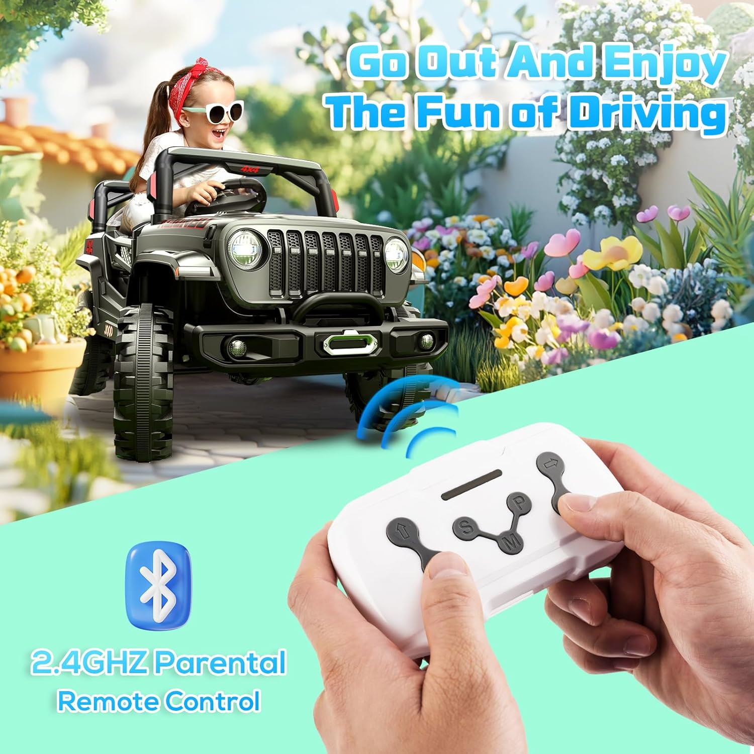 SEALIGHT 12V Kids Ride On Car Truck w/Parent Remote Control, Children Ride On Toy Toddler Electric Vehicle with Double Doors/Safety Belt/LED Lights/Music Player/Bluetooth