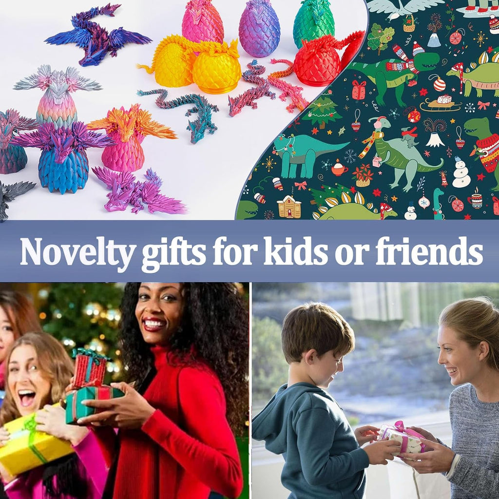 3D Printed Dragon with Wings, 2 Pack Mystery Dragon Fidget Toy, Mythical Pieces Articulated Dragon, Home Office Decor Executive Desk Toys (Purple&Green)