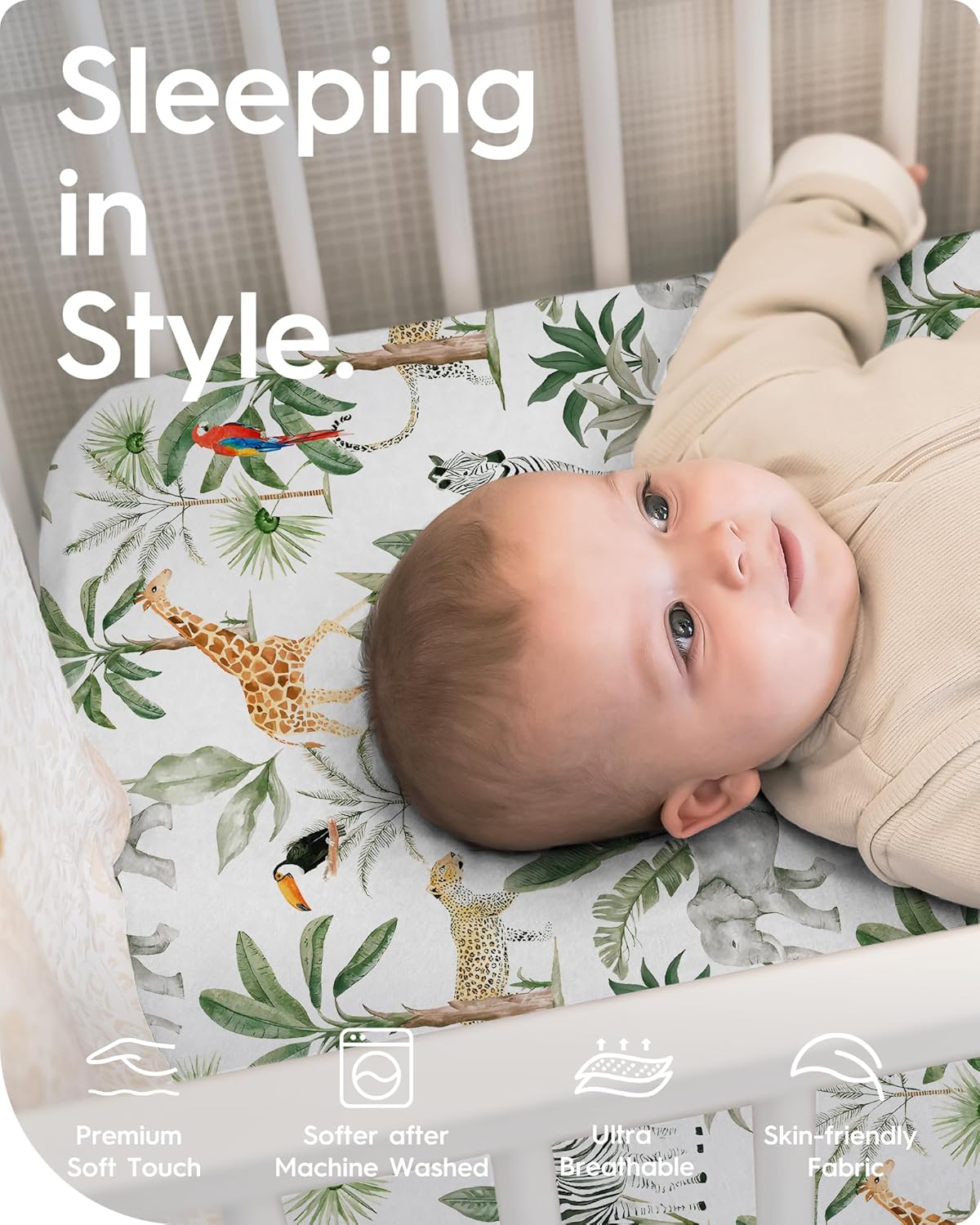 Pack N Play Sheets Fitted, TotBasic Ultra Soft Woodland Mini Crib Sheets, Premium Jersey Knit Pack and Play Sheets, Stretchy Neutral Play Yard Sheets for Pack and Play Mattress, 2 Pack (Animal Safari)