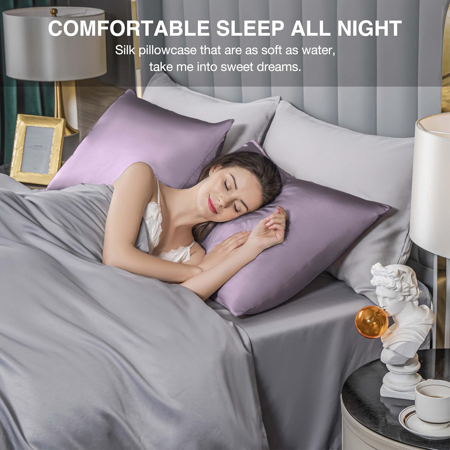 Mulberry Silk Pillowcase for Hair and Skin,Cooling Silk Pillow Case with Hidden Zipper,Allergen Proof Dual Sides Soft Breathable Smooth Silk Pillow Cover for Women (Pink Purple,Standard)