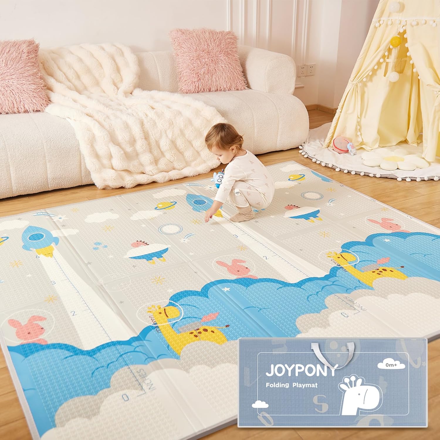 Baby Play Mat,79"X71"X0.6"Extra Large Thick Reversible Foldable Play Mats for Babies and Toddlers,Waterproof Anti-Slip Portable Baby Floor Mat for Tummy Time,Baby Mat for Floor with Travel Bag