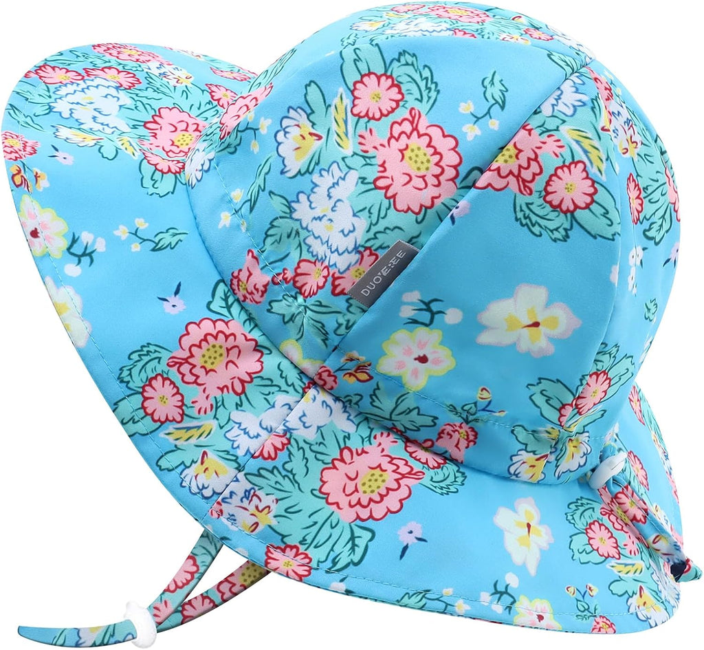 UPF 50+ Baby Bucket Hat - Wide Brim Sun Protection Beach Cap for Girls - Cute & Adjustable Toddler Hat