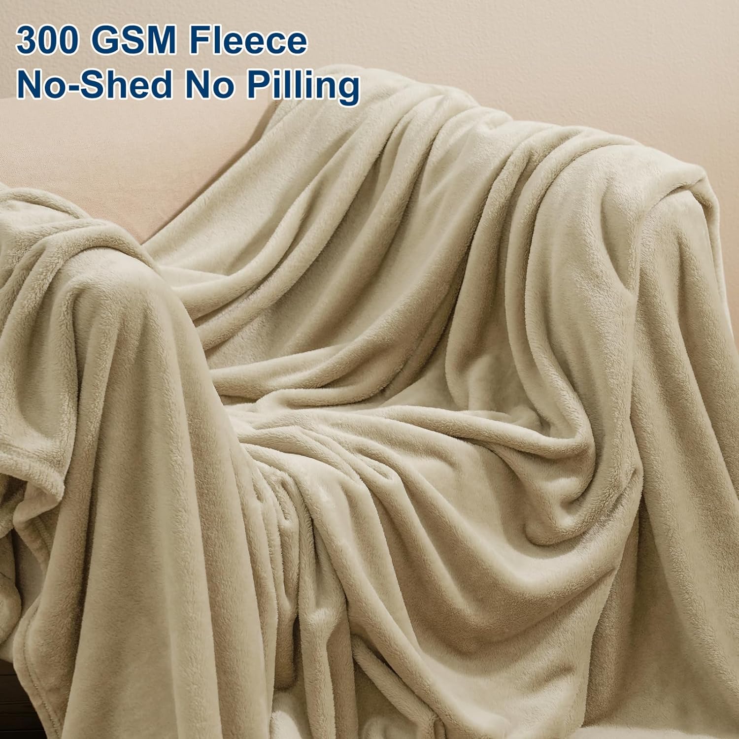 PHF Ultra Soft Fleece Blanket Twin Size, No Shed No Pilling Luxury Plush Cozy 300GSM Lightweight Blanket for Bed, Couch, Chair, Sofa Suitable for All Season, 66" x 90", Khaki