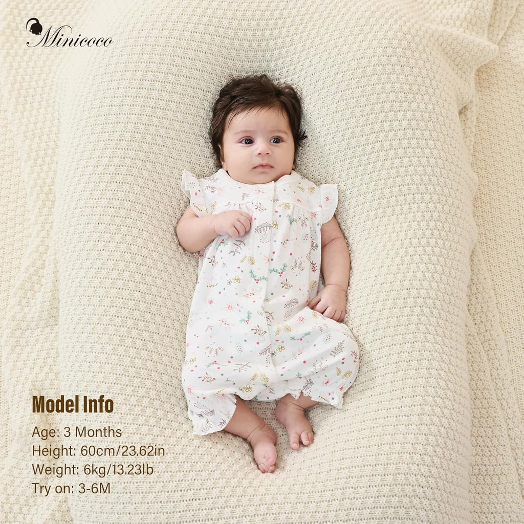 3-pack 100% Cotton Baby Girl Rompers, 0-24 months Ruffle Sleeve Toddler Romper Summer Clothes Set