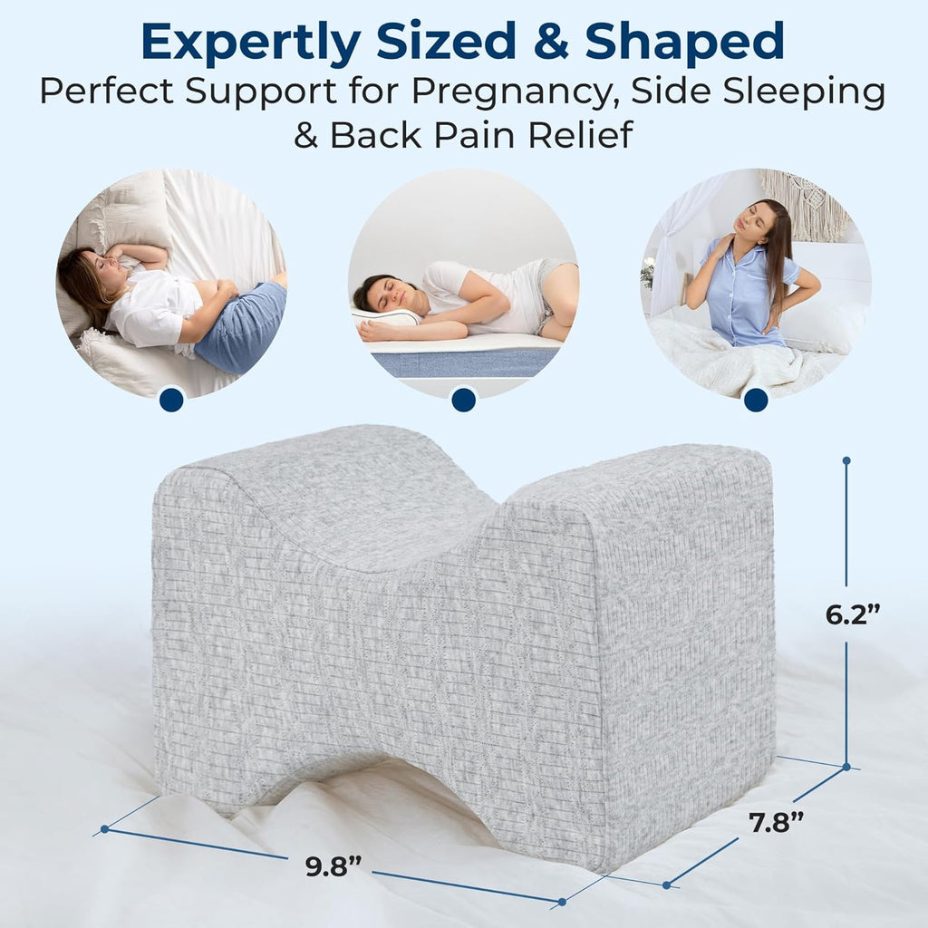 5 STARS UNITED Knee Pillow for Side Sleepers - Hip Pain Relief, Memory Foam Leg Cushion for Side Sleeping - Between Legs Pillow for Sciatica & Lower Back Pain, Gray Cotton Cover