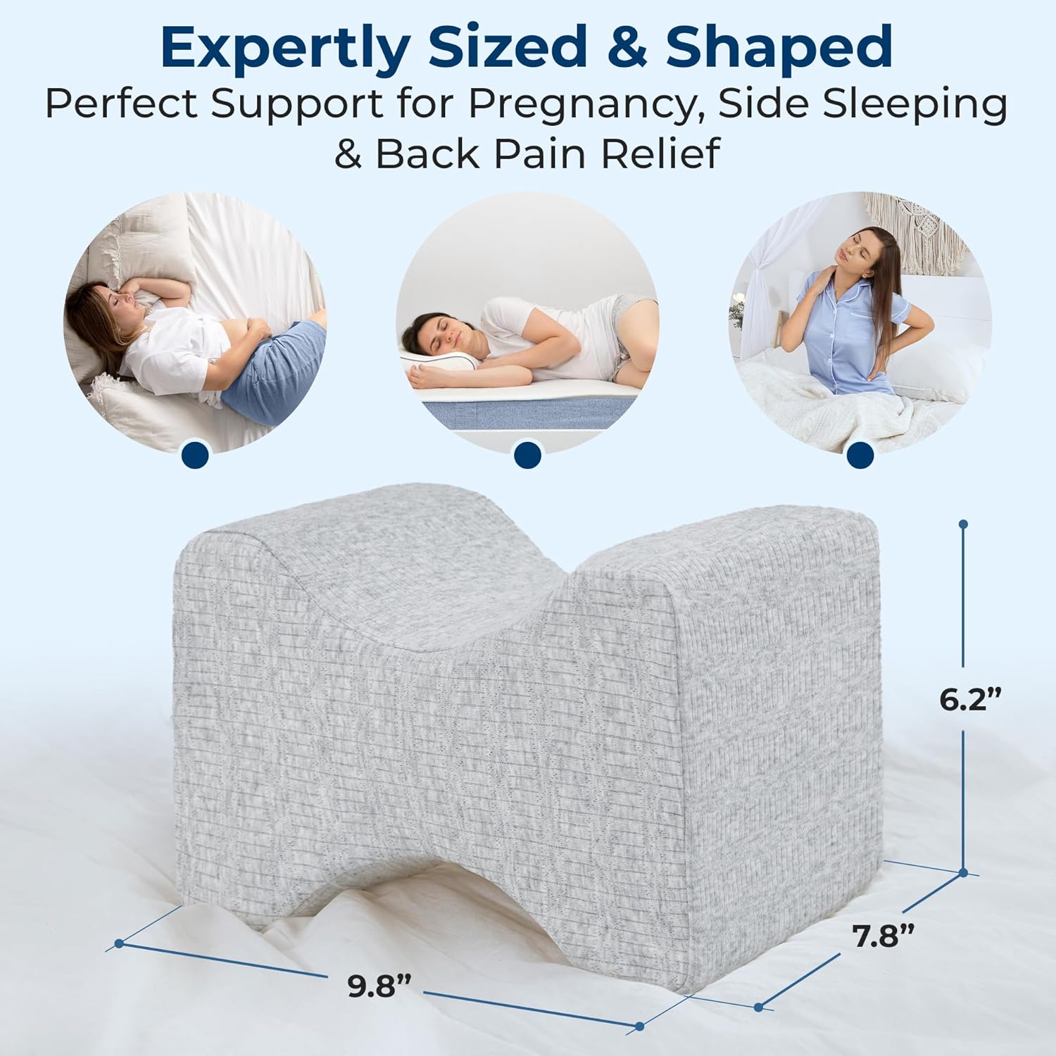 5 STARS UNITED Knee Pillow for Side Sleepers - Hip Pain Relief, Memory Foam Leg Cushion for Side Sleeping - Between Legs Pillow for Sciatica & Lower Back Pain, Gray Cotton Cover