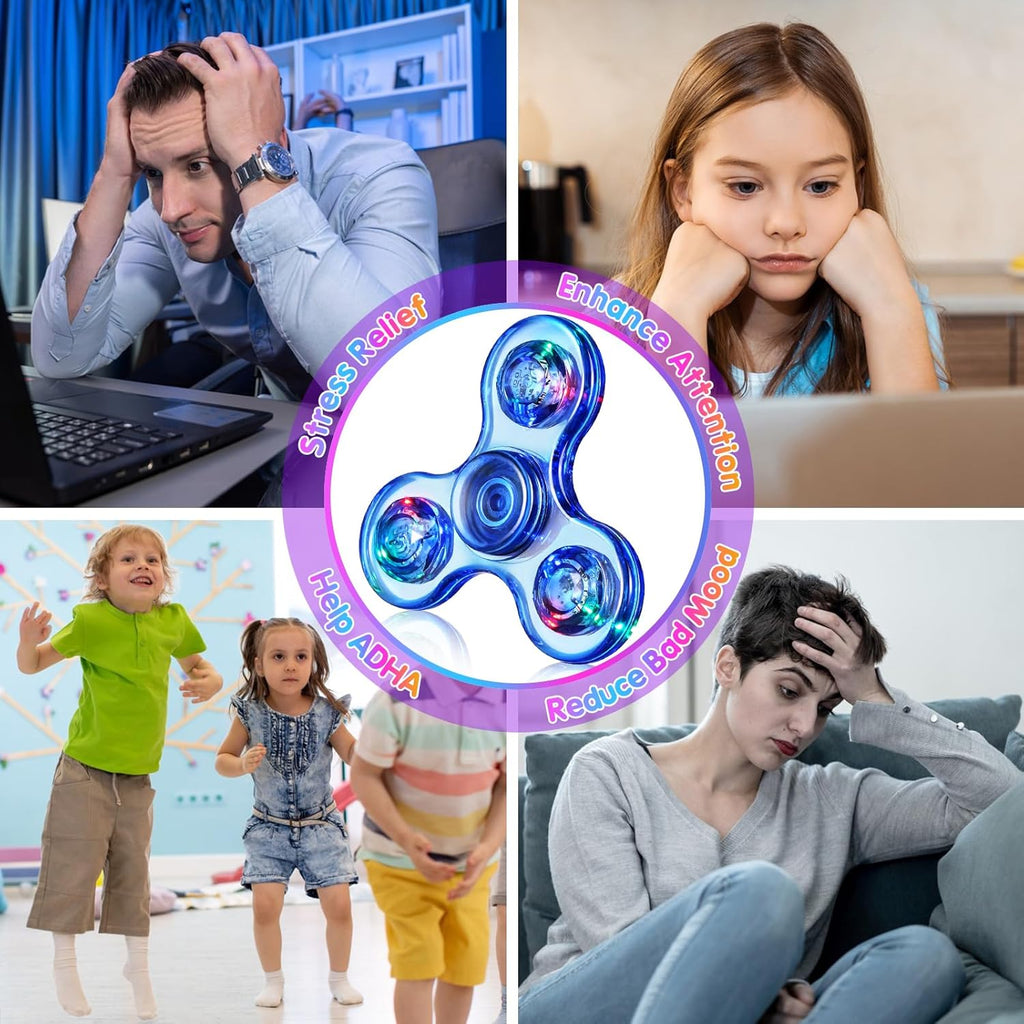 Gigilli Fidget Spinners, LED Light Up Sensory Fidget Toys for Kids, Glow in The Dark Party Favors for Kids 4-8-12, ADHD Anxiety Stress Relief Goodie Bag Stuffers Birthday Classroom Prizes Return Gifts