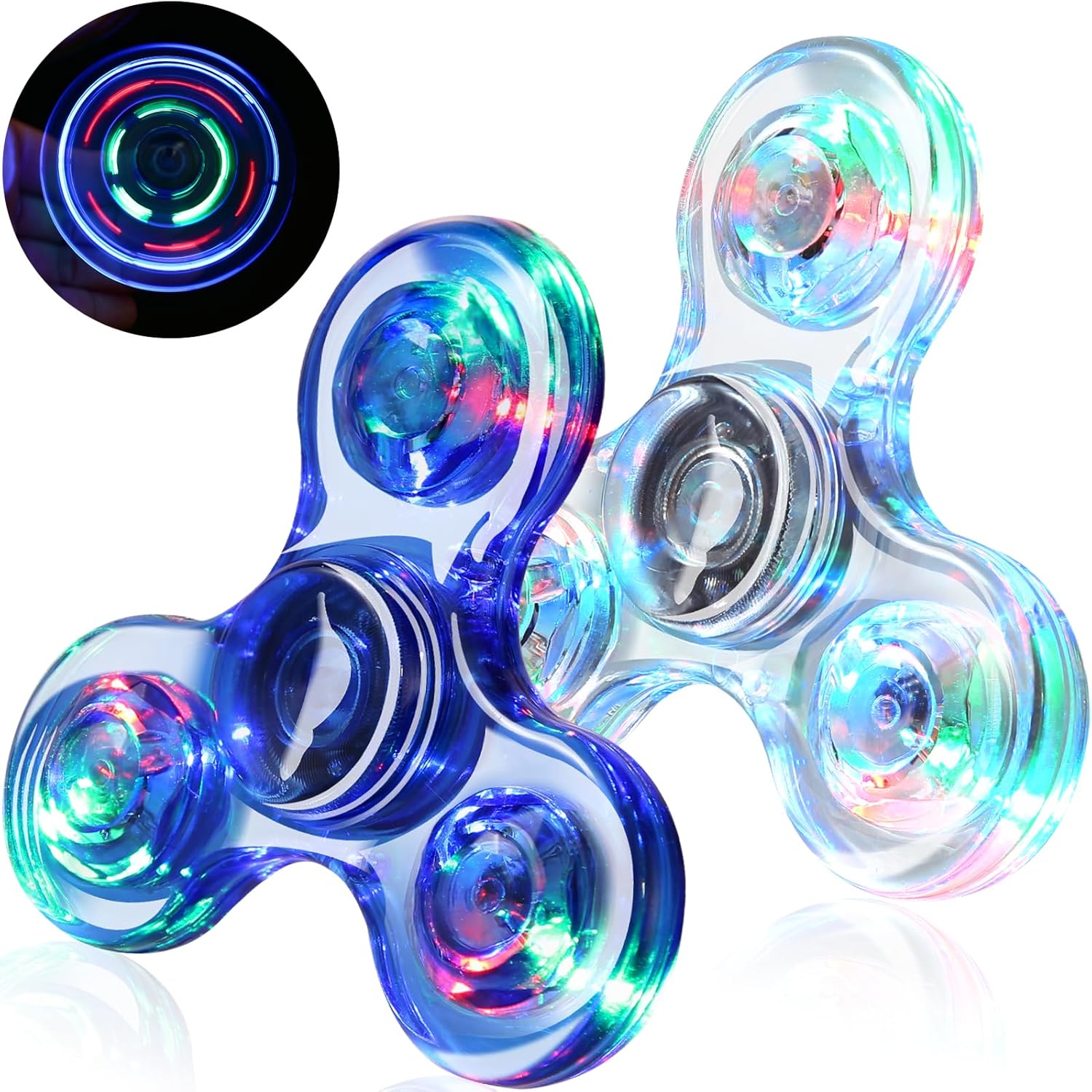 SCIONE 2Pack Fidget Spinners for Kids, LED Light up Sensory Fidget Toys for Kids Adults, Glow in The Dark Toys for Teens Boys Girls Halloween Classroom Prizes, ADHD Stress Anxiety Relief Fidgets