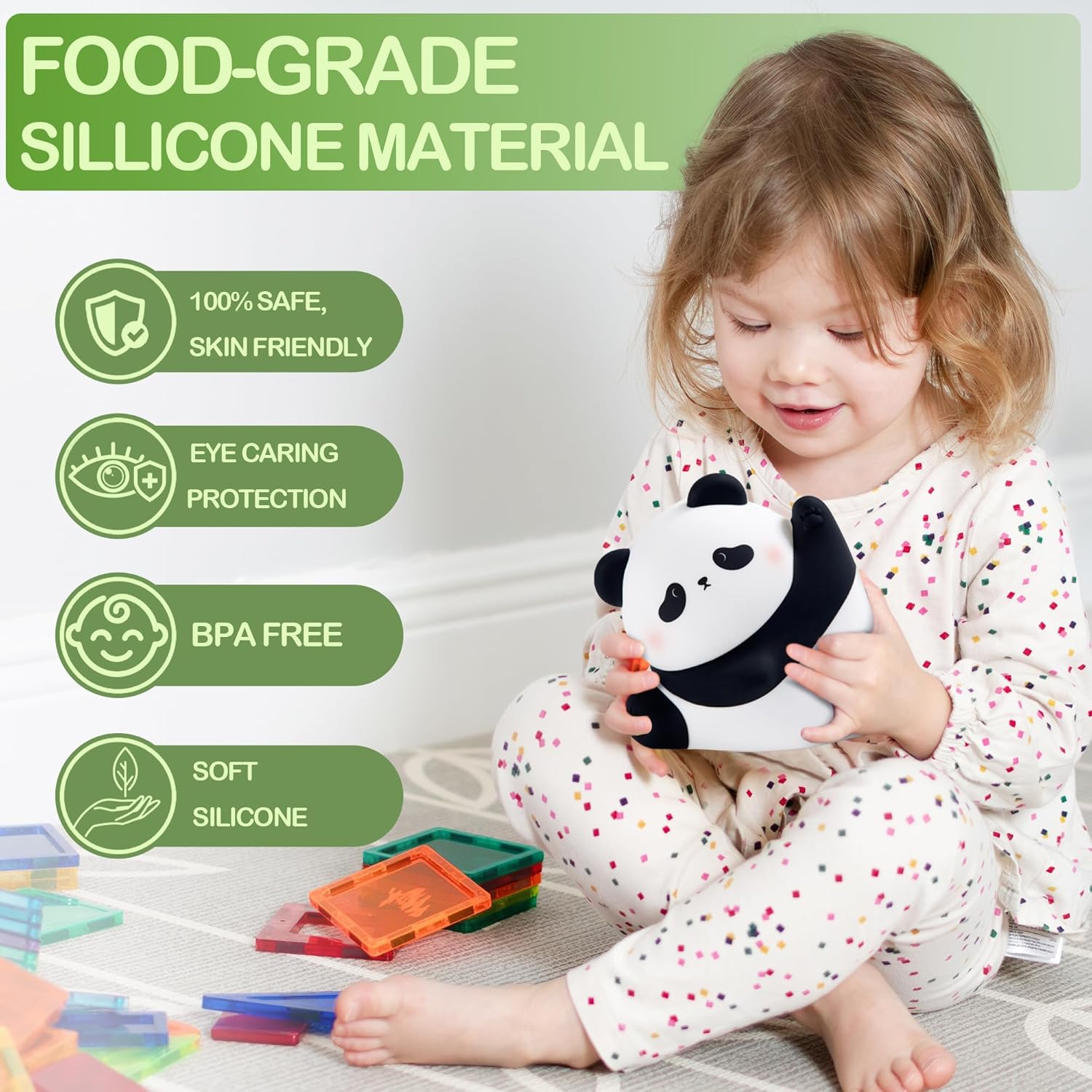 Panda Night Light, Rechargeable Squishy lamp - Silicone Cute Gifts for Kids - Nightlight Nursery LED Animal Dimmanble Touch Light - Bedroom Decor Funny Birthday Christmas Gifts for Boy, Girls