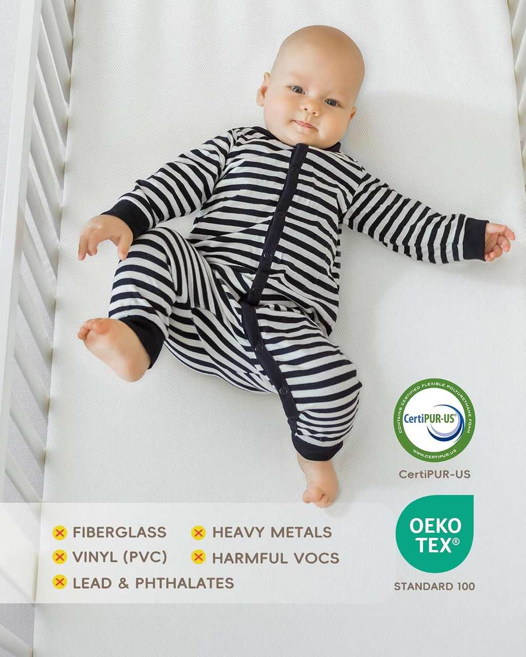 Crib Mattress, JPMA Certified Baby Mattress, Breathable Surface, CertiPUR-US and Oeko-TEX Approved, Standard Full Size for Crib & Toddler Bed, Waterproof Machine Washable Cover, 52” x 27.6”
