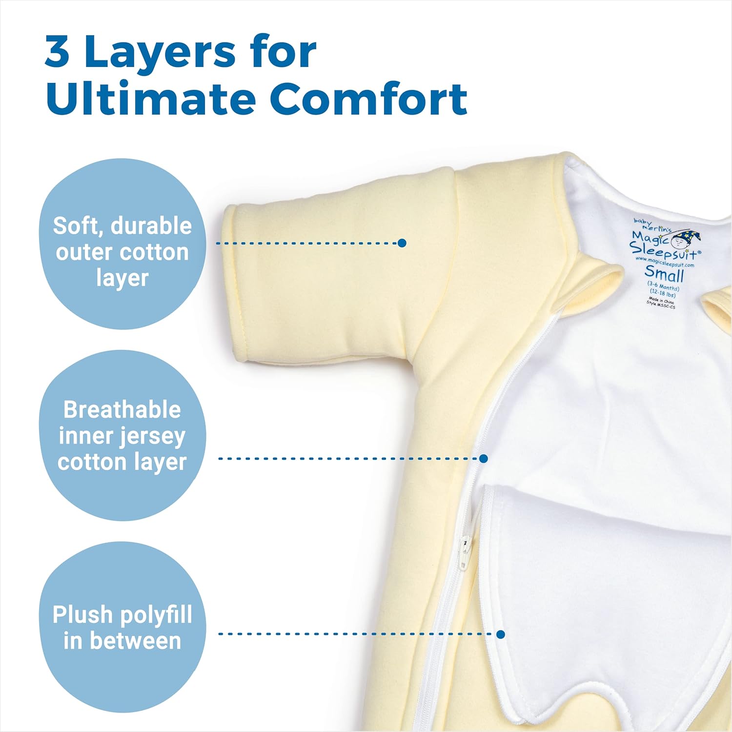 Baby Merlin's Magic Sleepsuit - Cotton Baby Swaddle Transition Product - Soft and Breathable Design, Double Zipper for Easy Diaper Changes, Promotes Safe Sleep - Blue - Large 18-21lbs